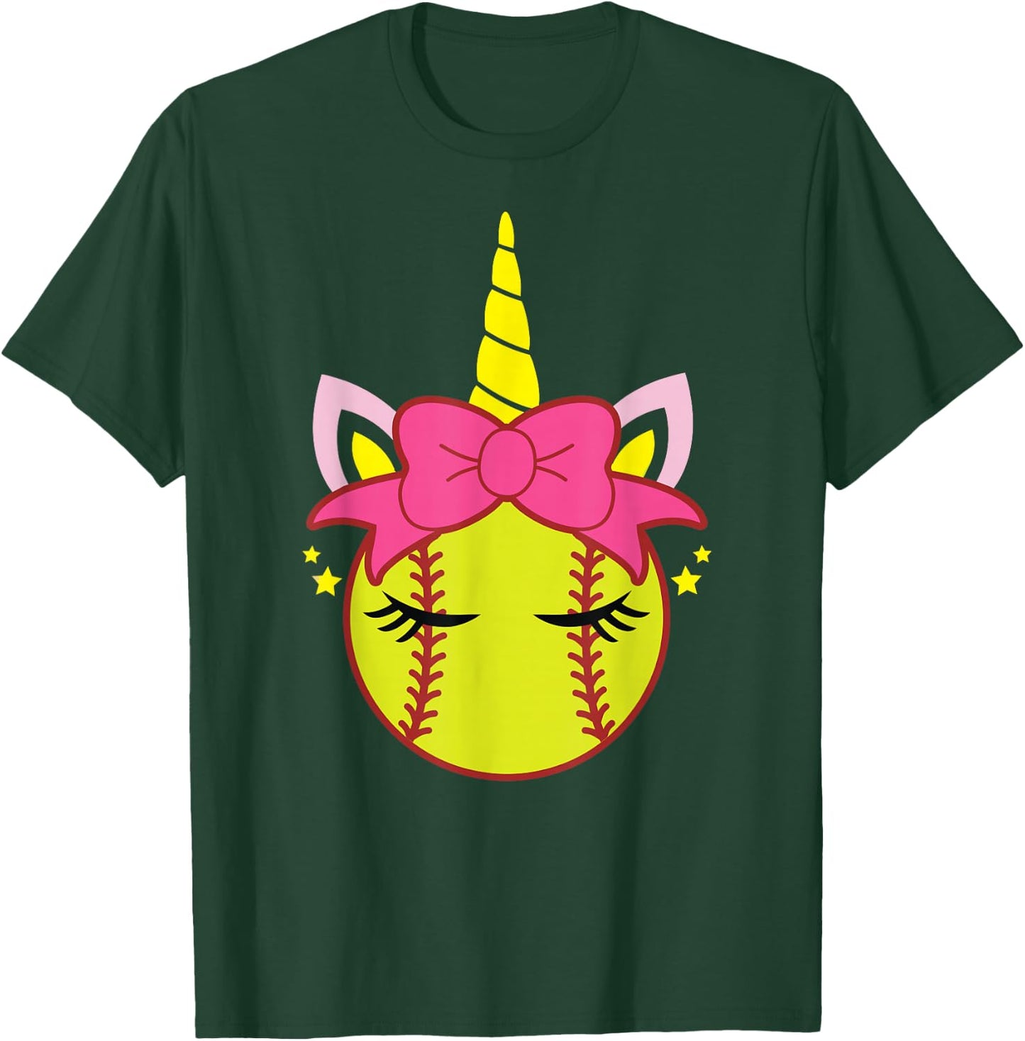 Coquette Unicorn Softball Bow Girls Women T-Shirt - T-Shirt | Forest