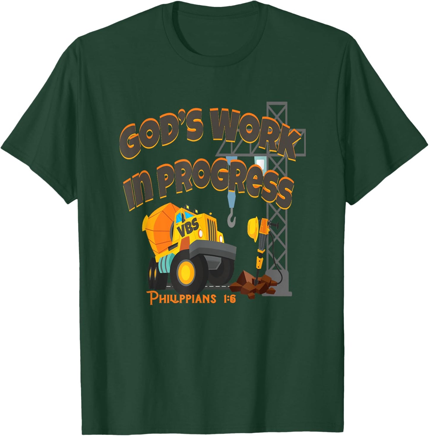 VBS 2020 Concrete Cranes Gods Work Under Construction Truck T-Shirt - T-Shirt | Forest
