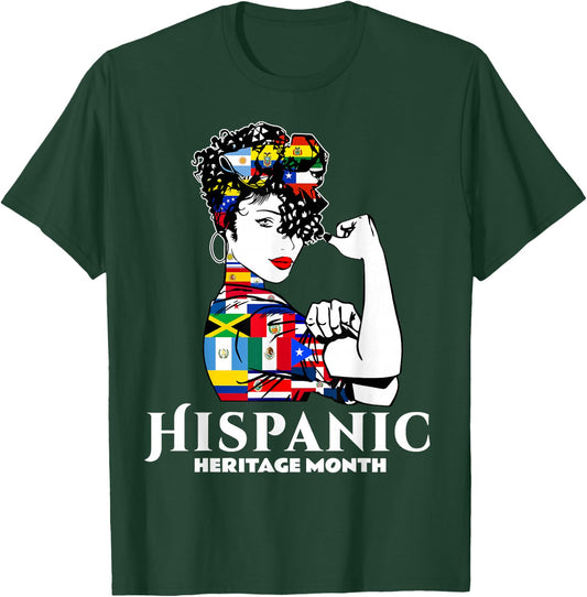 Hispanic Heritage Month Woman Latino Countries Flag T-Shirt - T-Shirt | Forest
