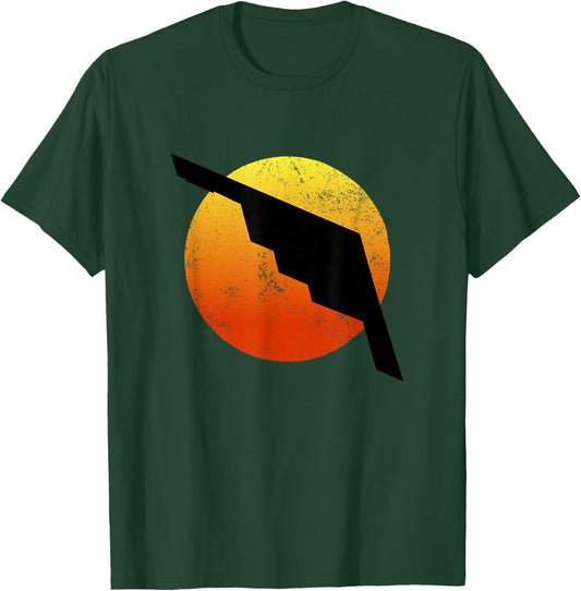 B-2 Bomber Silhouette Sunset Military Airplane Stealth B2 T-Shirt - T-Shirt | Forest