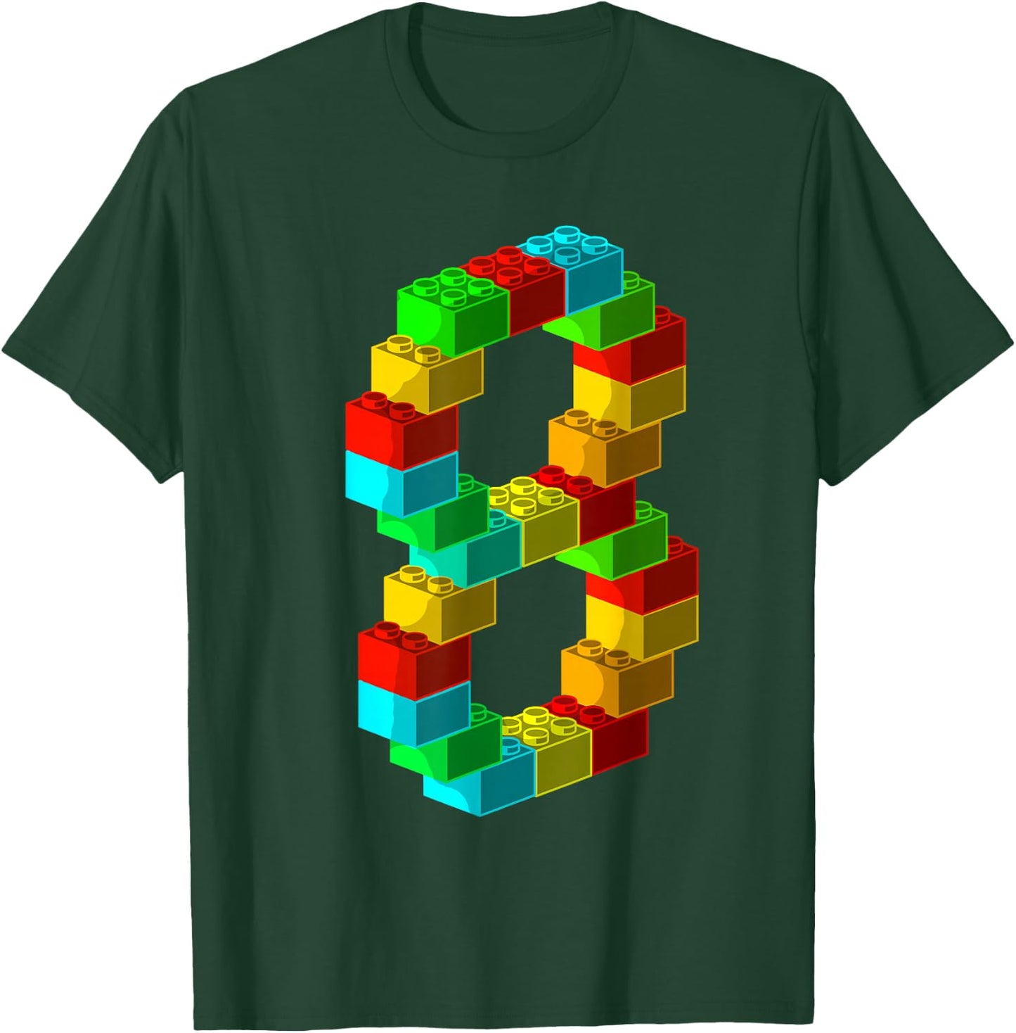 Cute Block Building 8th Birthday Gift 8 Years Old Boys Girls T-Shirt - T-Shirt | Forest