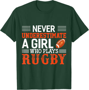 Funny Rugby Never Underestimate A Girl Who Plays Rugby T-Shirt - T-Shirt | Forest
