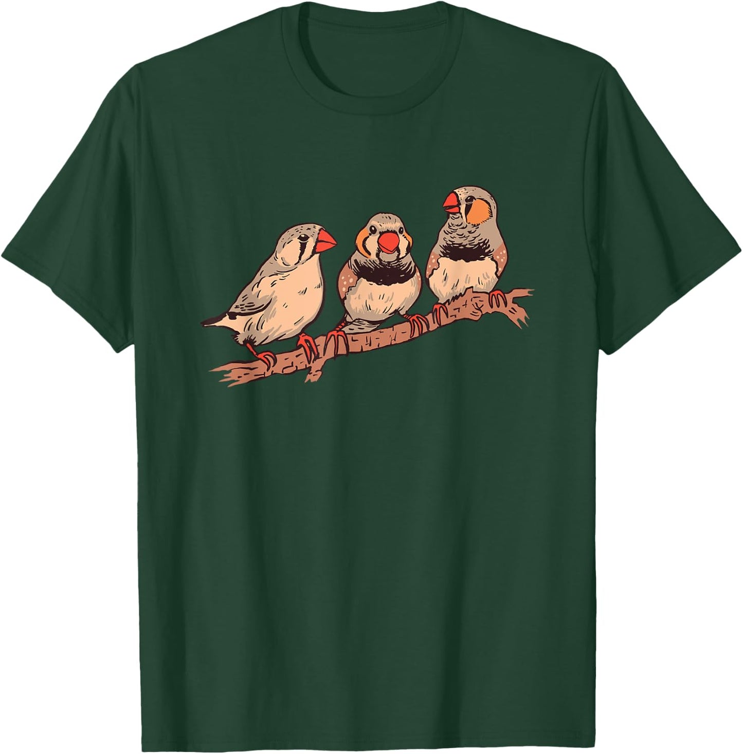 Three Zebra Finches On A Branch Pet Birds Zebra Finch T-Shirt - T-Shirt | Forest