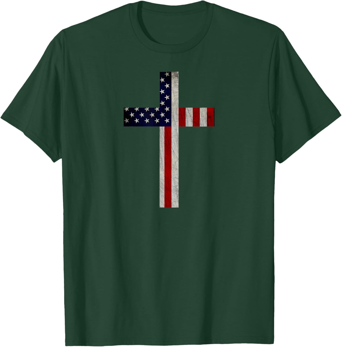 Vintage American Flag Christian Cross USA T-Shirt - T-Shirt | Forest