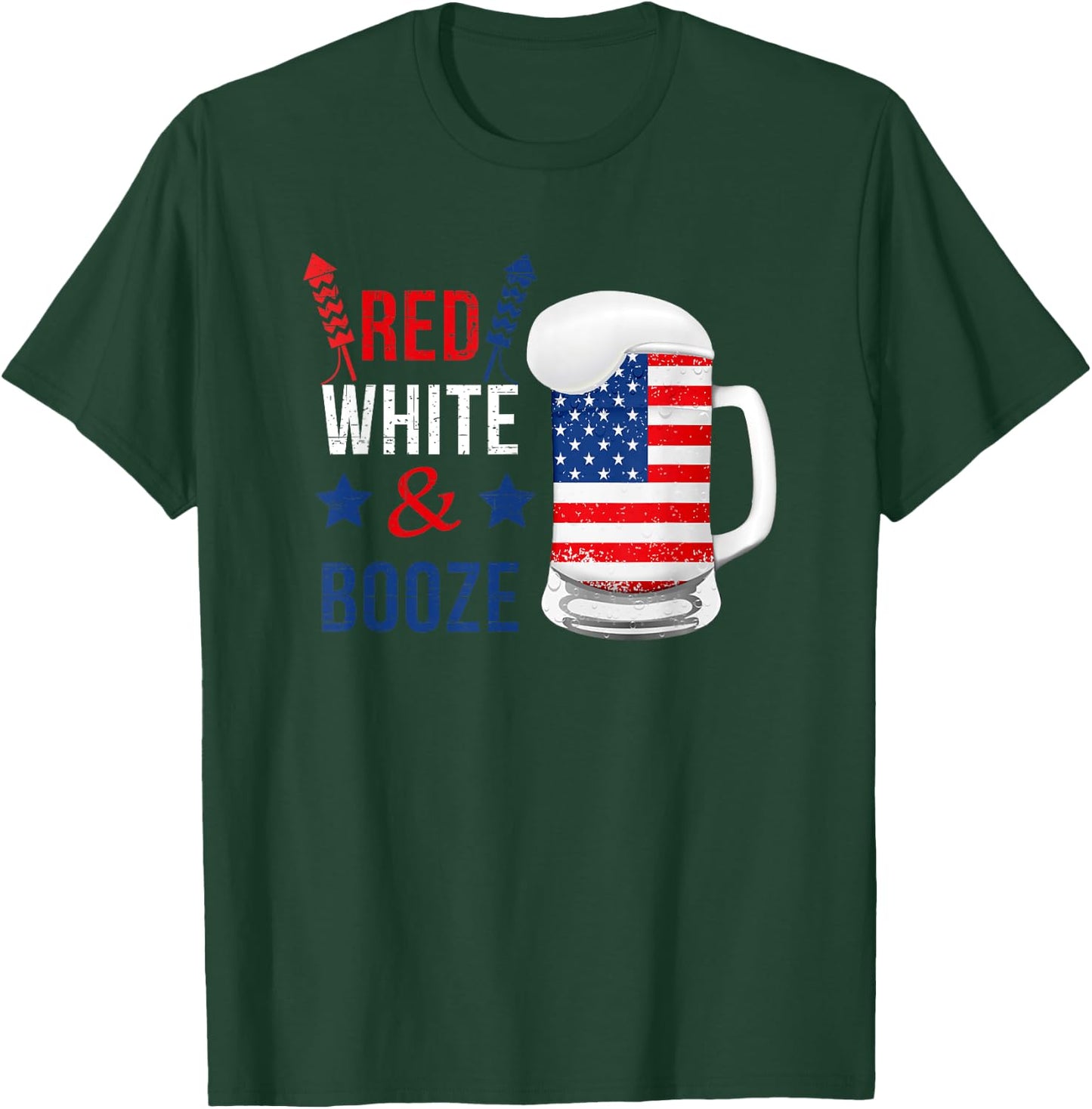 Red White and Booze 4th of July Funny Drinking Men Women T-Shirt - T-Shirt | Forest
