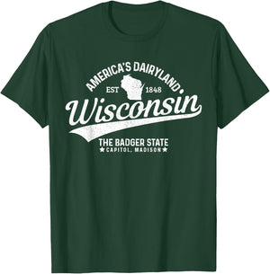 Wisconsin The Badger State EST 1848 State Map Gift T-Shirt - T-Shirt | Forest