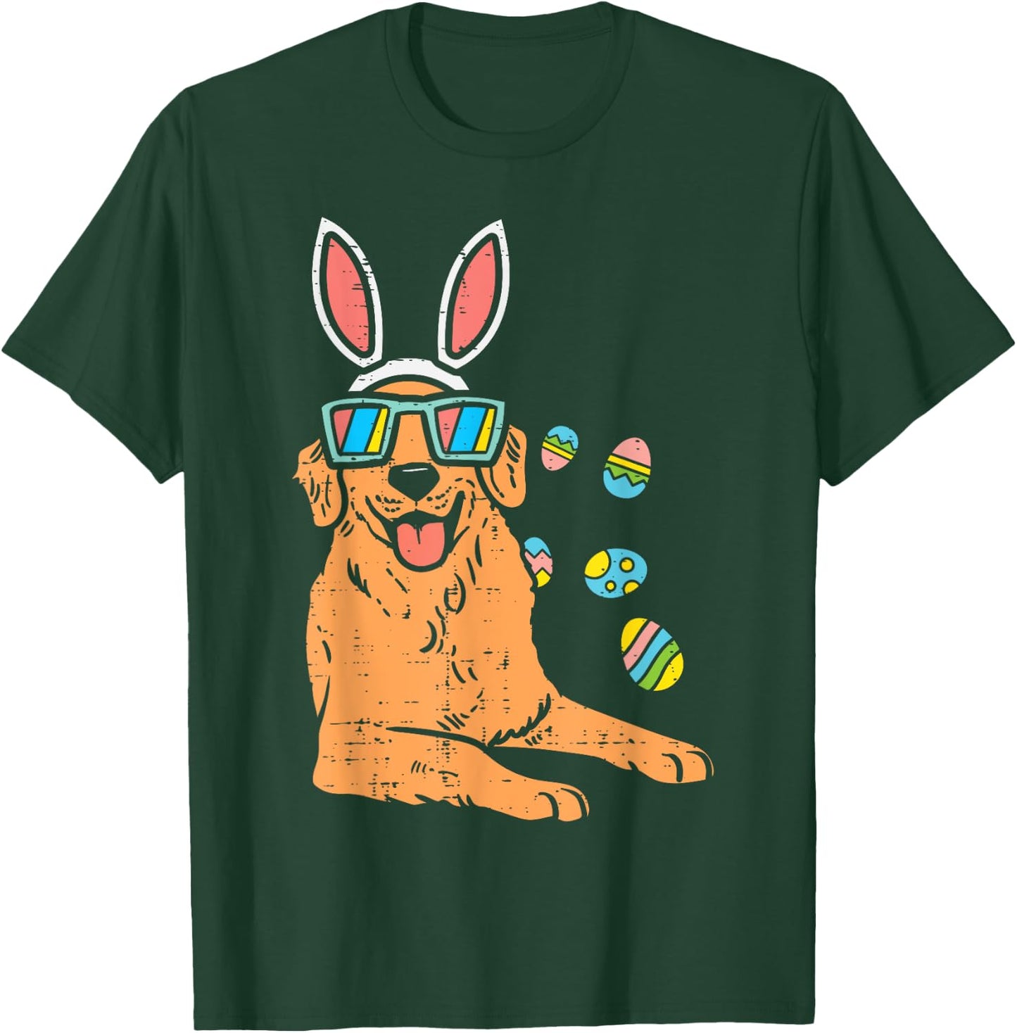 Golden Retriever Bunny Glasses Easter Eggs Dog Owner Lover Women Kids T-Shirt - T-Shirt | Forest