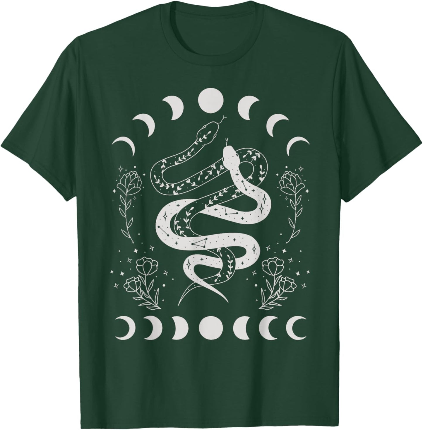 Snake And Moon Phases Celestial Floral Witchy Halloween T-Shirt - T-Shirt | Forest