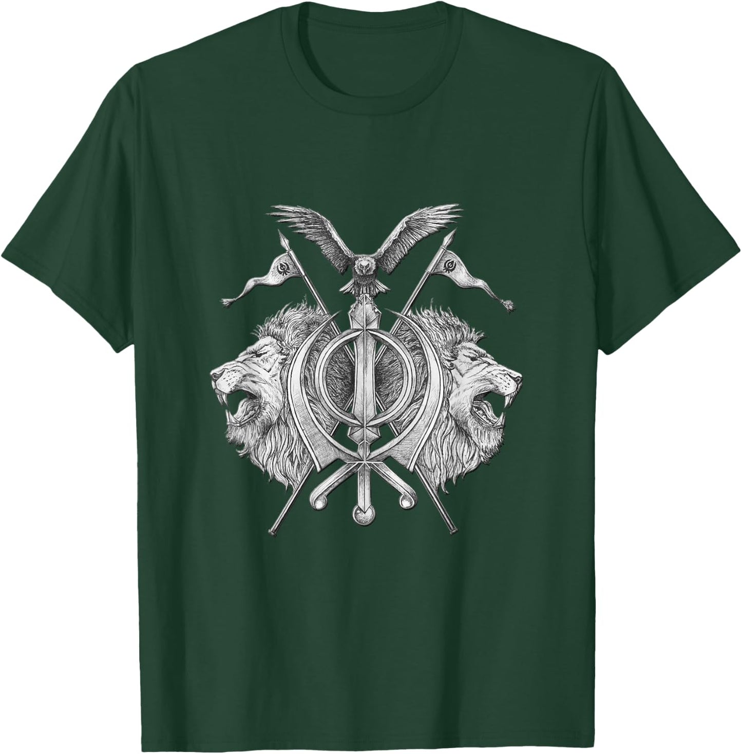 Sikh Brave Lion Khanda T-Shirt - T-Shirt | Forest