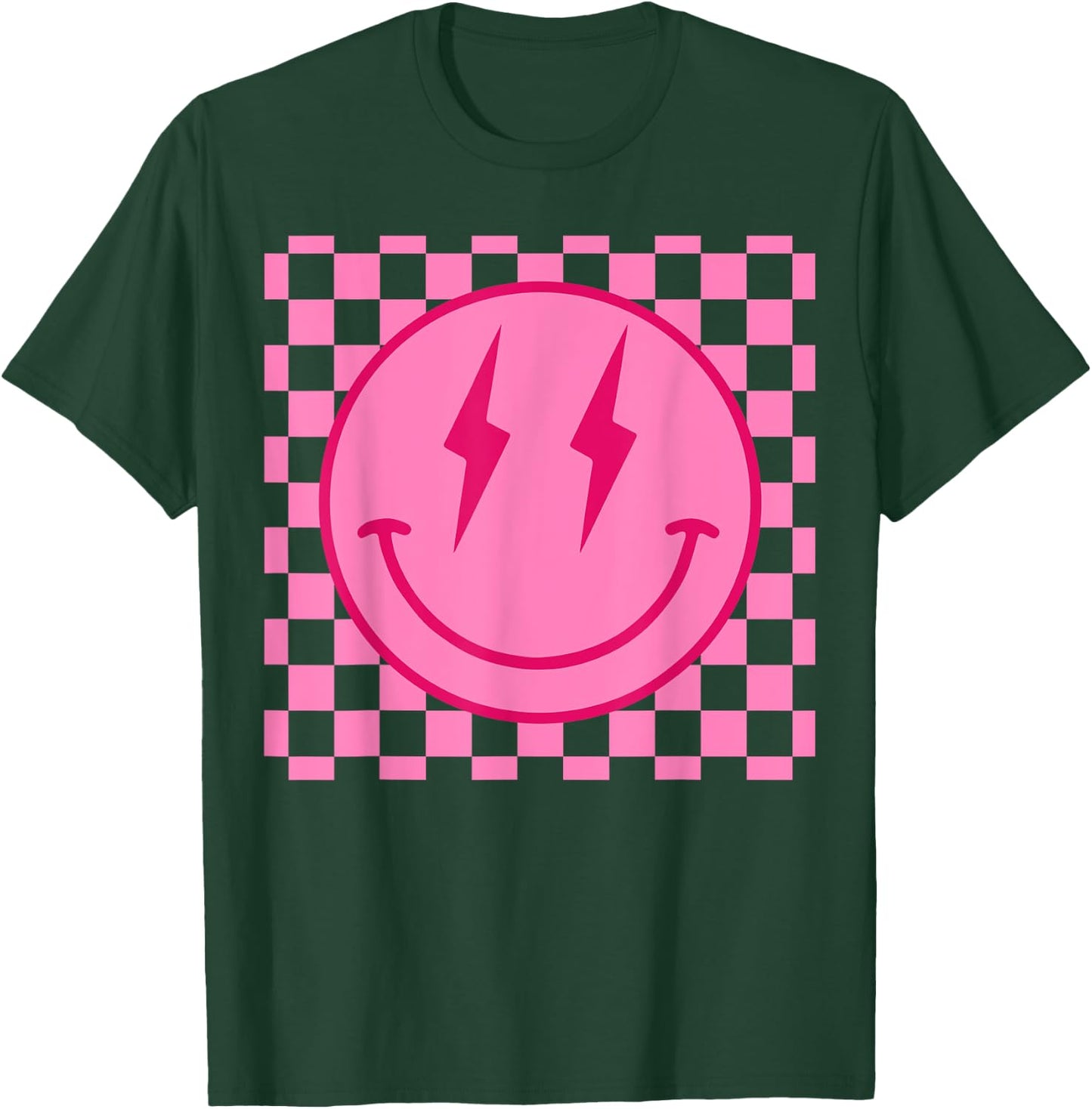 Retro Happy Face Shirt Checkered Pattern Smile Face Trendy T-Shirt - T-Shirt | Forest