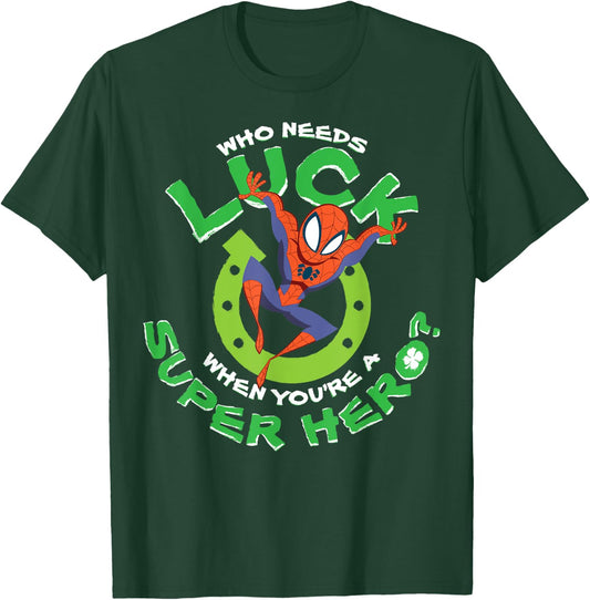 Marvel Spider-Man Who Needs Luck St. Patrick's Day Poster T-Shirt - T-Shirt | Forest
