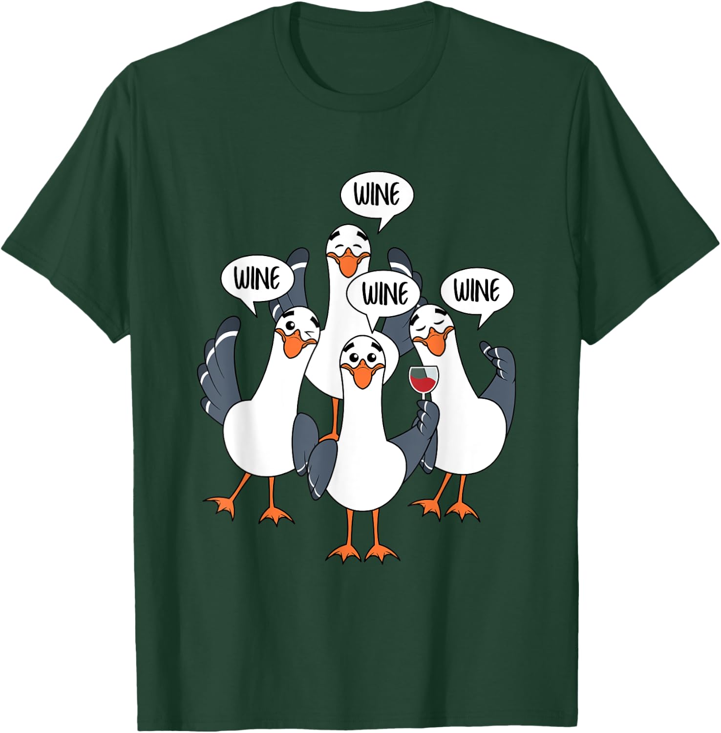 Seagull Wine Funny Bird Lover Drinking Enthusiast Women Gift T-Shirt - T-Shirt | Forest