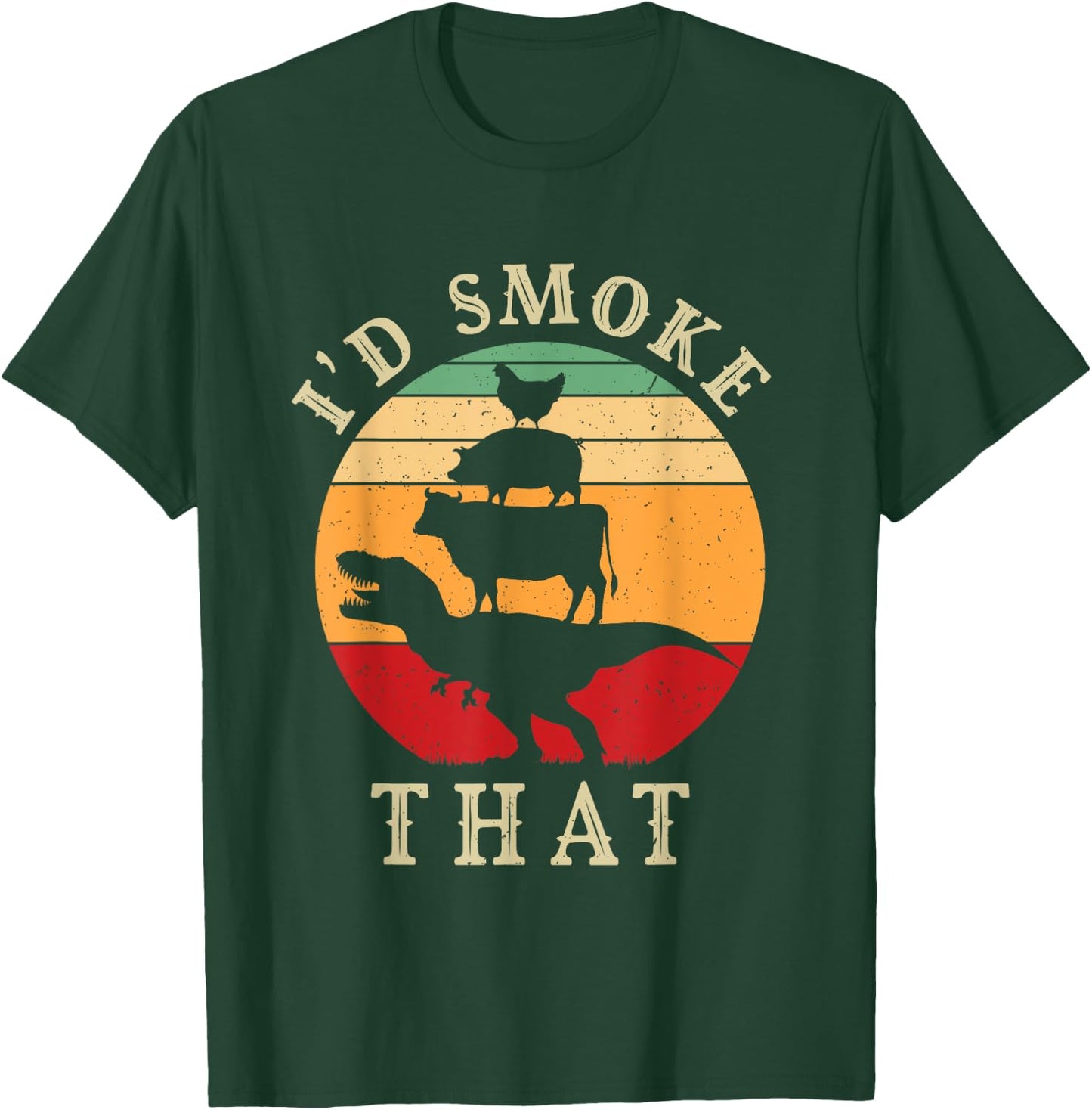 I'd Smoke That Funny BBQ Vintage Meat Smoker Grill Dinosaur T-Shirt - T-Shirt | Forest