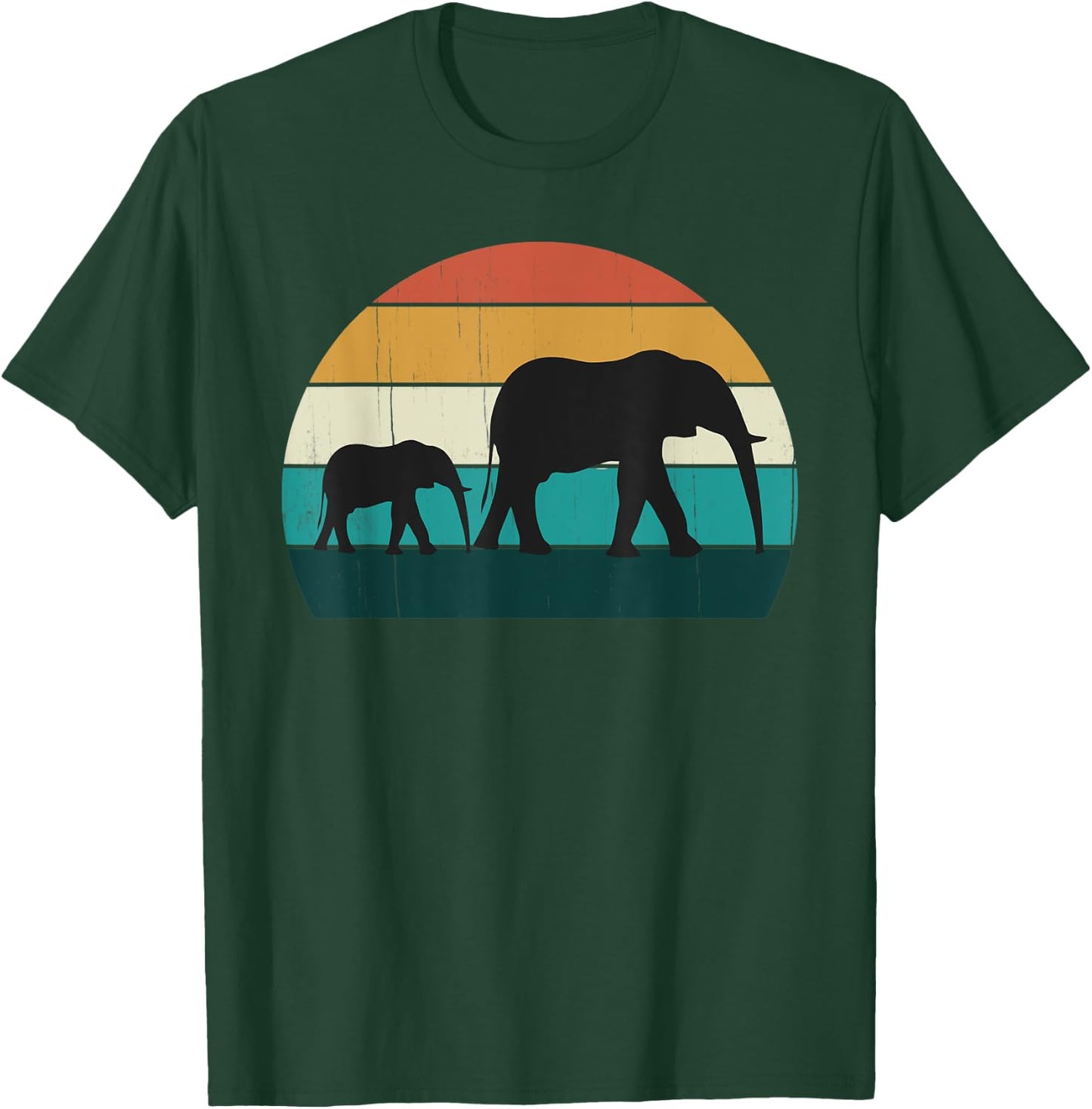 Retro Elephant & Baby - Vintage Sunset African Land Mammals T-Shirt - T-Shirt | Forest