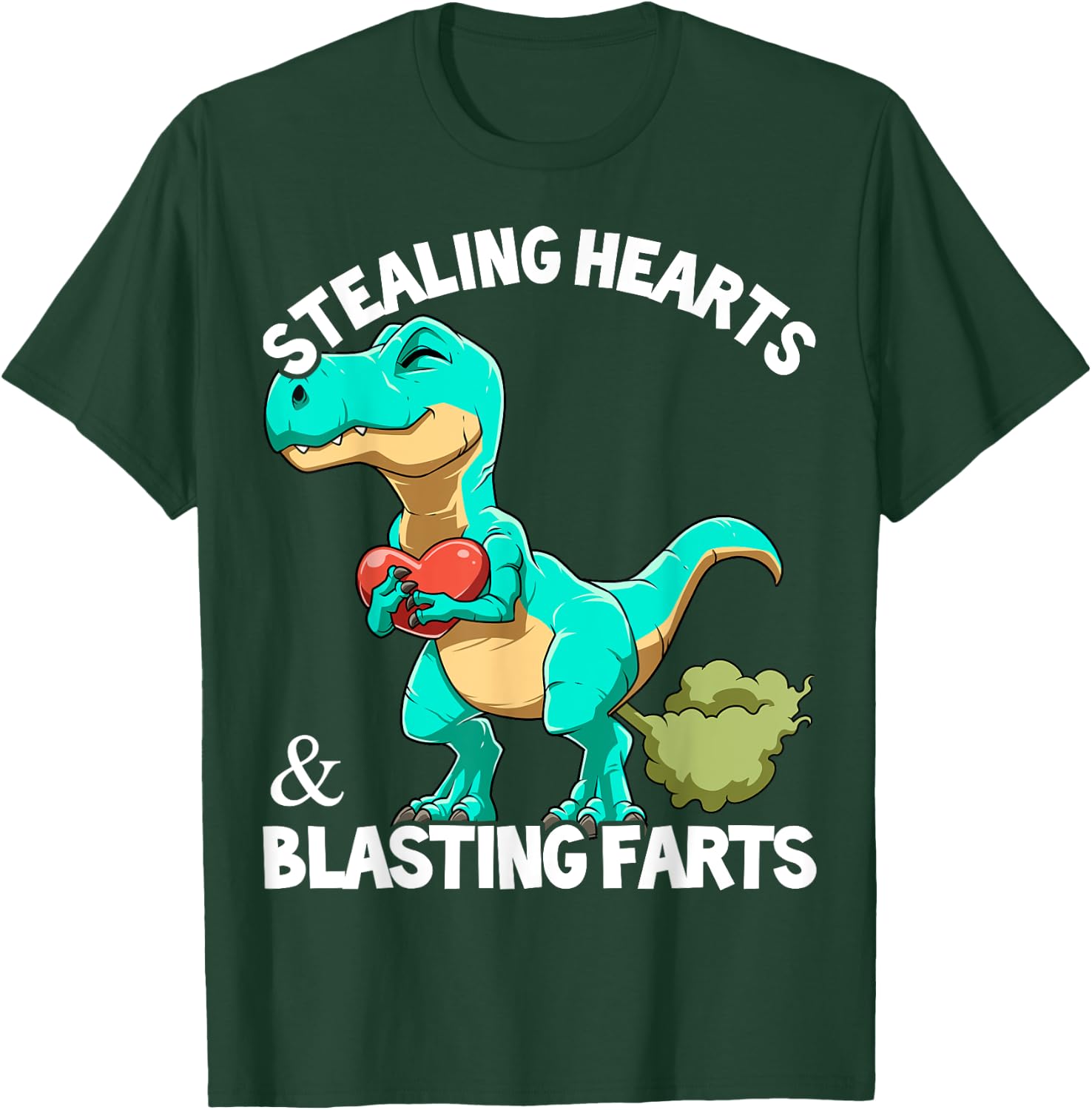 Dinosaur Fart T-Rex Valentine Stealing Hearts Blasting Farts T-Shirt - T-Shirt | Forest
