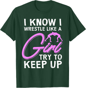 Funny Girl Wrestler Gift Cool Female Wrestling Lover Athlete T-Shirt - T-Shirt | Forest