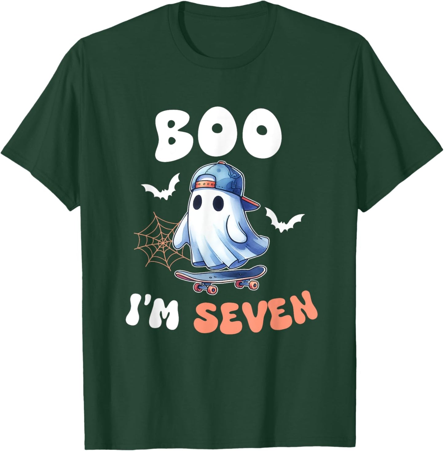 Boo I'm Seven Ghost Skateboard 7th Birthday Halloween Boys T-Shirt - T-Shirt | Forest