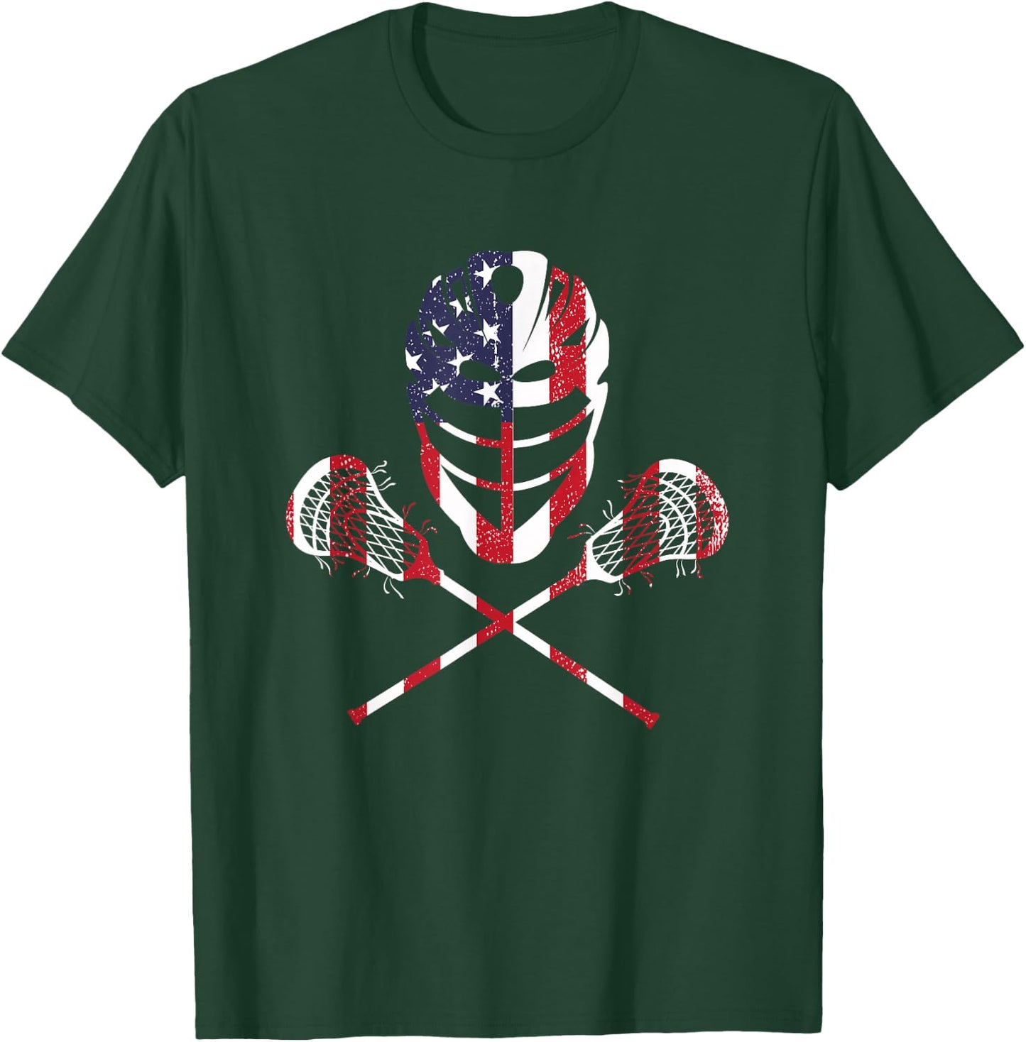 Lacrosse American Flag Lax Helmet Sticks 4th of July T-Shirt - T-Shirt | Forest