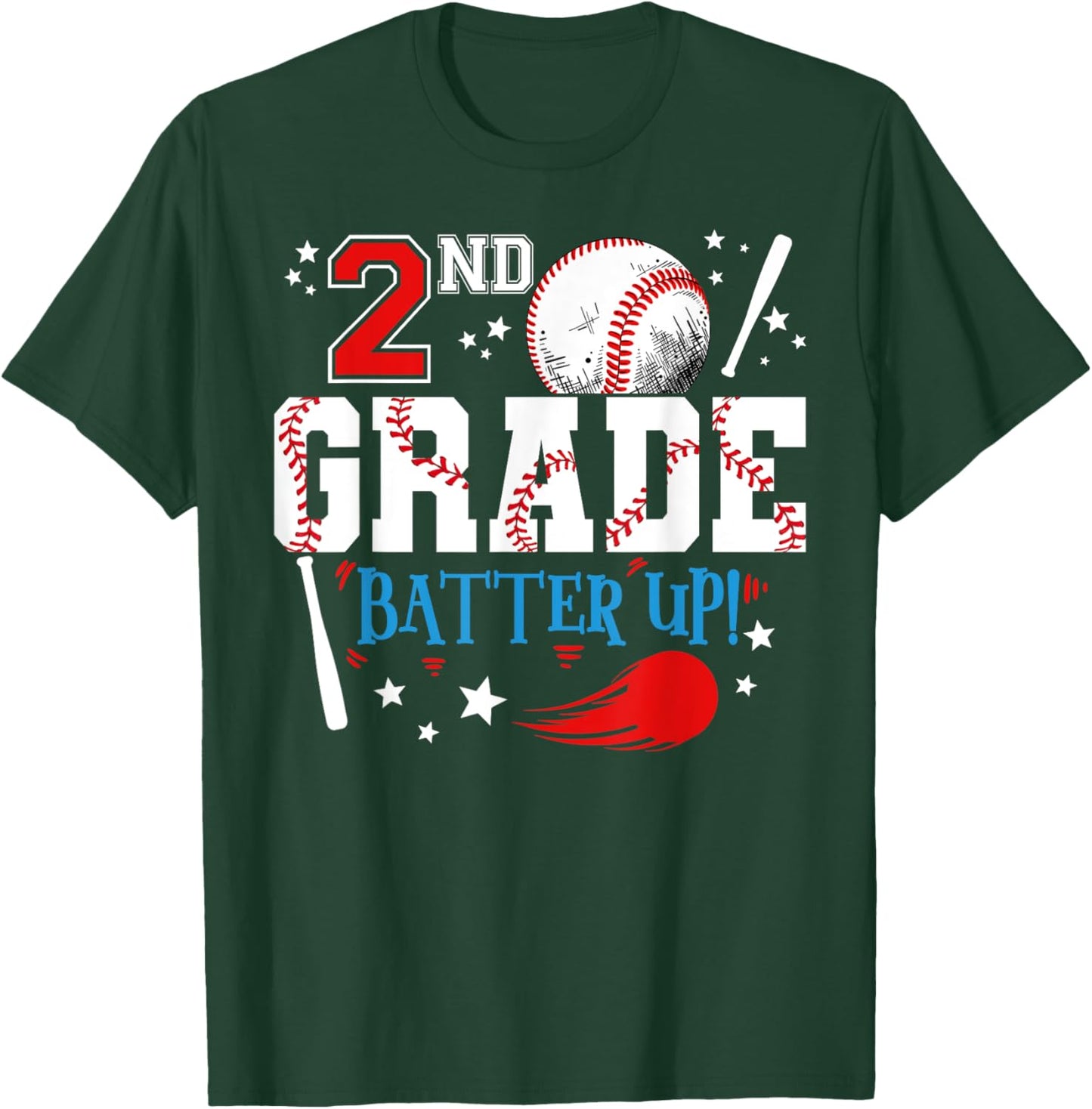 2nd Grade Batter Up Back To School Baseball Player Boys T-Shirt - T-Shirt | Forest