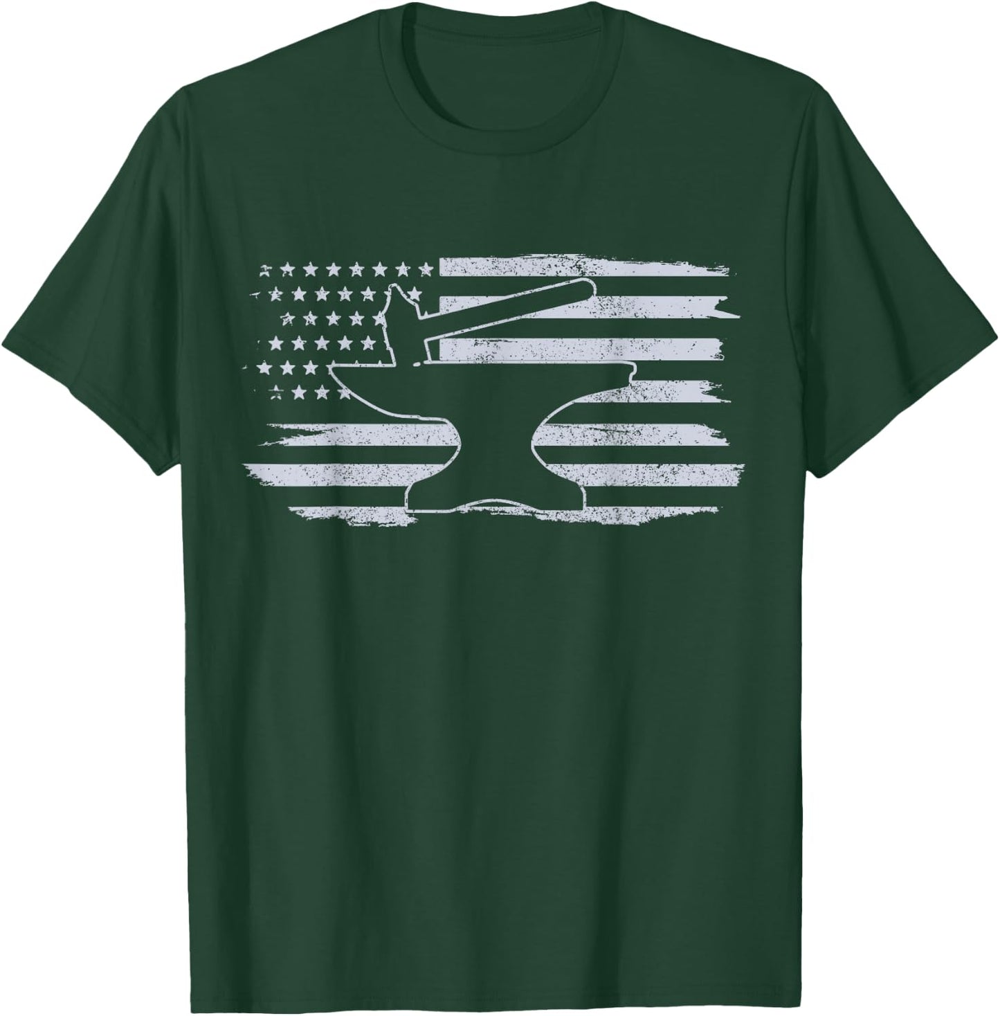 Blacksmith - Hammer Anvil USA Flag Knife Maker Steel Gift T-Shirt - T-Shirt | Forest
