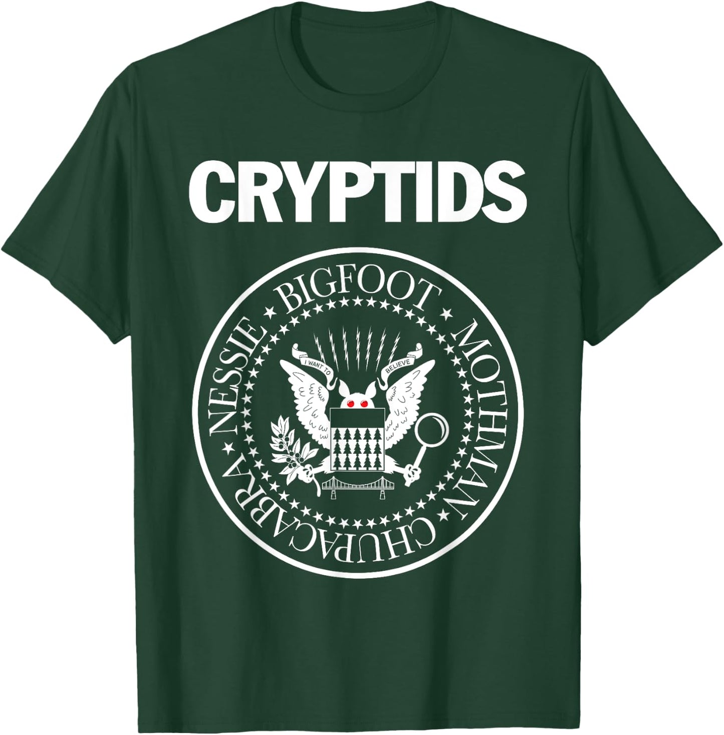 CRYPTIDS – Bigfoot Mothman Nessie Chupacabra Parody Punk T-Shirt - T-Shirt | Forest