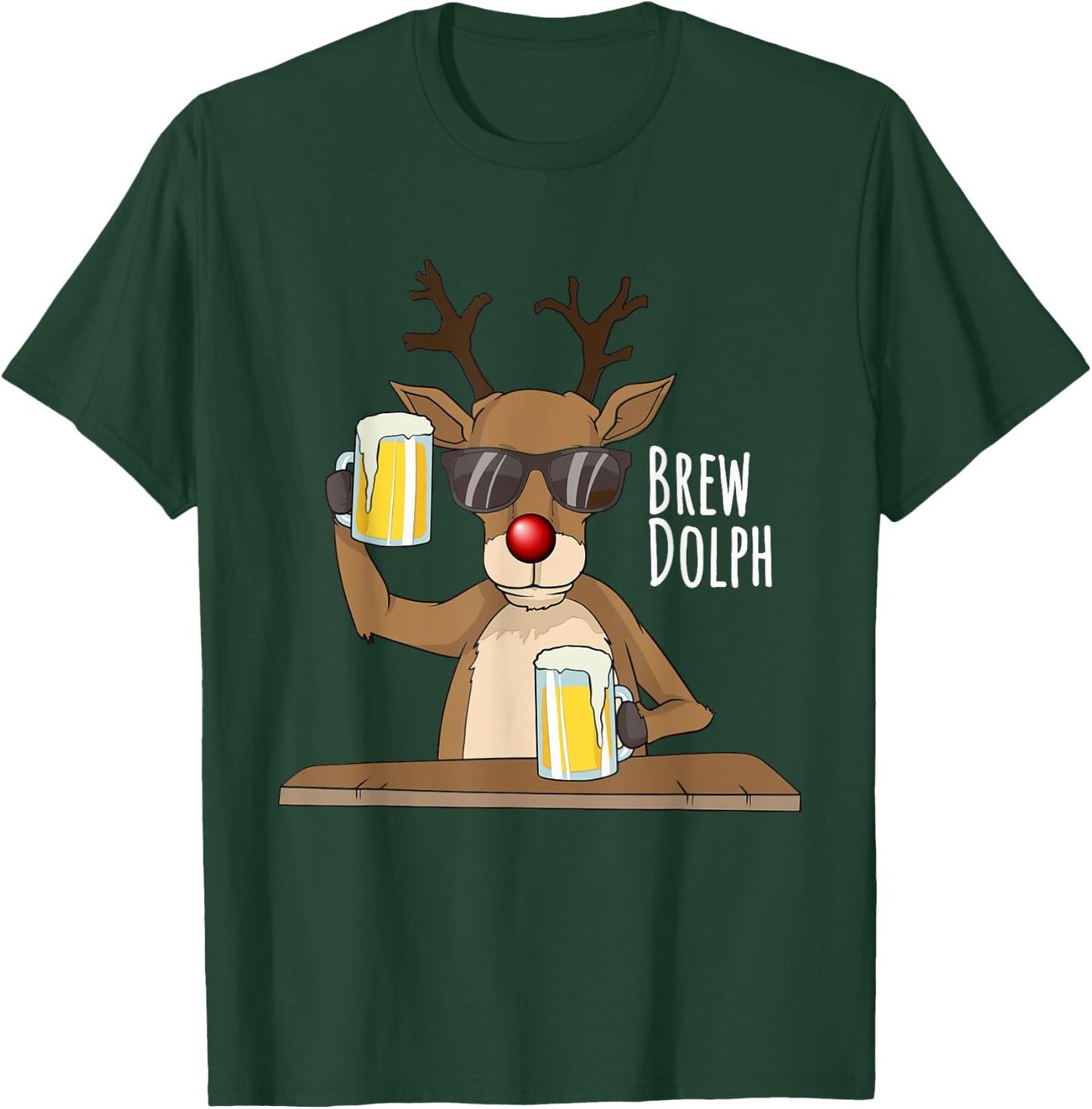 Funny Christmas Alcohol Shirt. Brew Dolph Beer Drinking Deer T-Shirt - T-Shirt | Forest