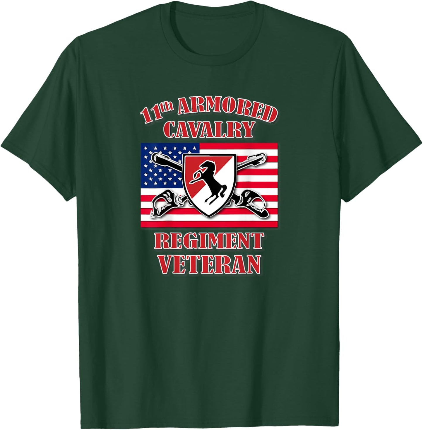 11th Armored Cavalry Regiment Veteran (Back Design) T-Shirt - T-Shirt | Forest