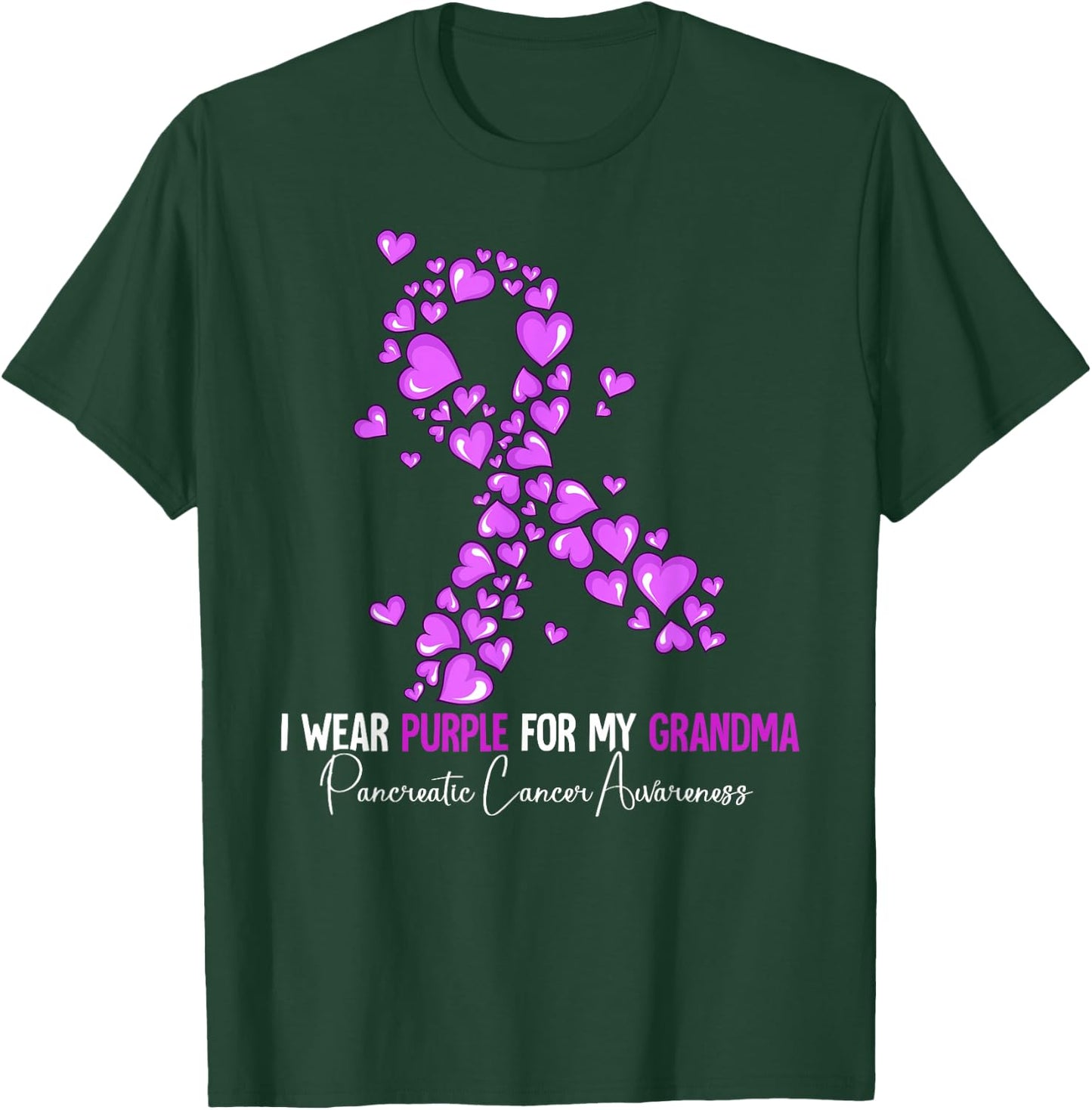 Pancreatic Cancer Awareness Gift I Wear Purple For My Grandma Pancreatic Cancer Awareness -Adults Cotton Blend Black Small T-Shirt - T-Shirt | Forest