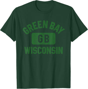 Green Bay Wisconsin GB Gym Style Distressed Green Print T-Shirt - T-Shirt | Forest
