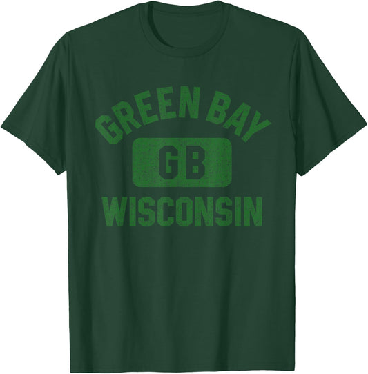 Green Bay Wisconsin GB Gym Style Distressed Green Print T-Shirt - T-Shirt | Forest