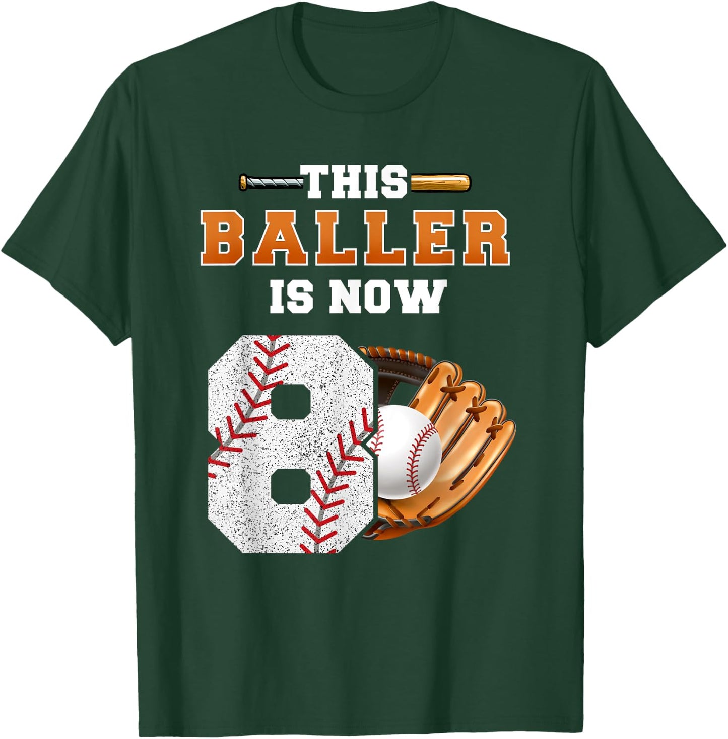 This Baller is Now 8 Kids Baseball Player 8th Birthday Boy T-Shirt - T-Shirt | Forest