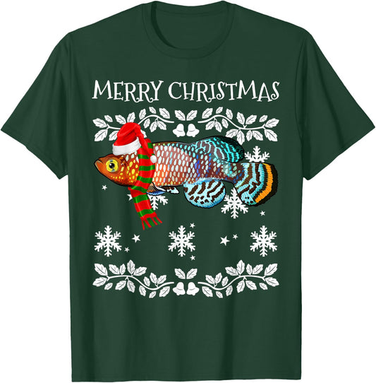Fish Merry Christmas Ornament Killifish Ugly Xmas T-Shirt - T-Shirt | Forest
