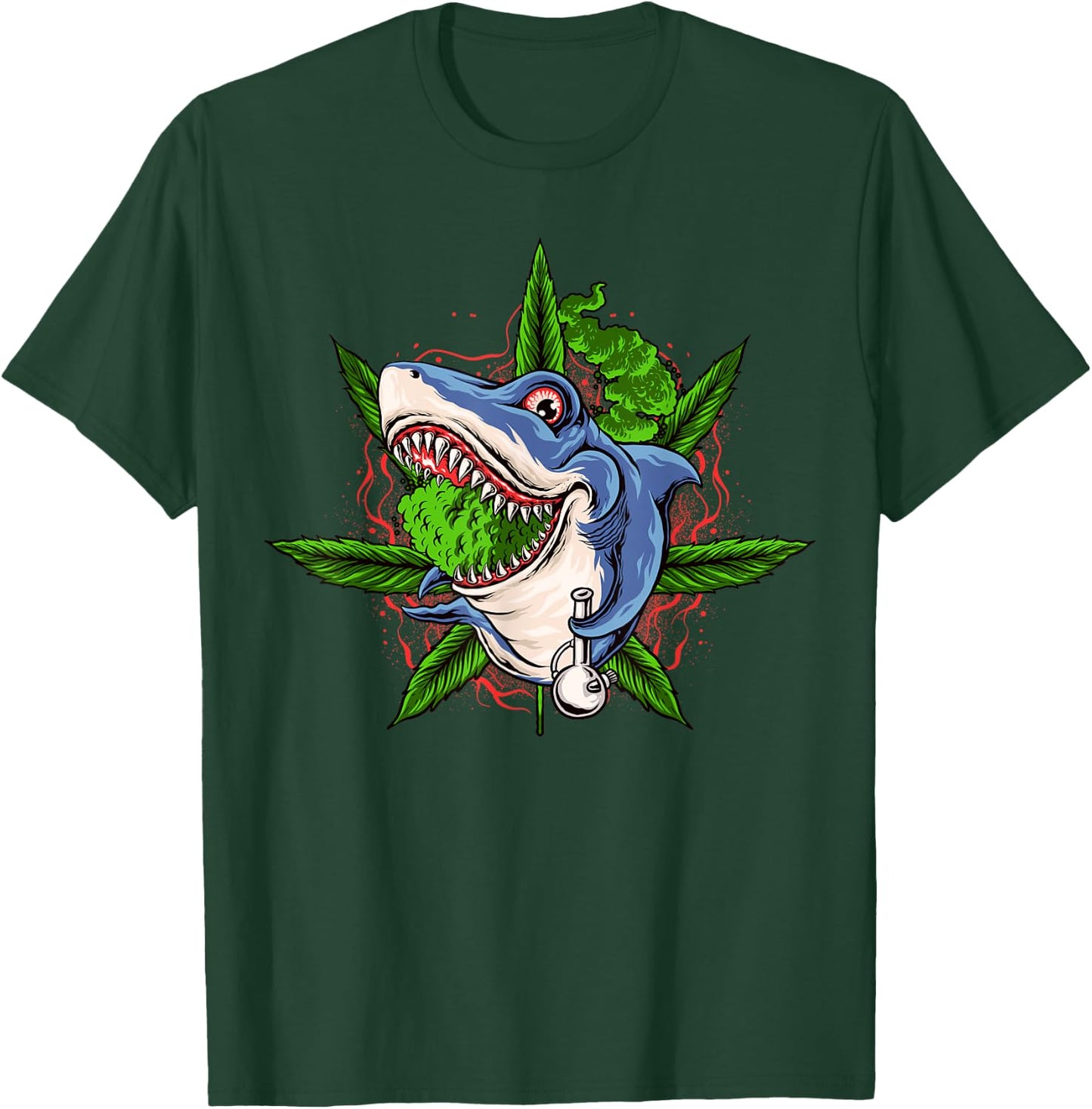 Funny Shark Weed Smoker Shark Smoking Bong Marijuana T-Shirt - T-Shirt | Forest