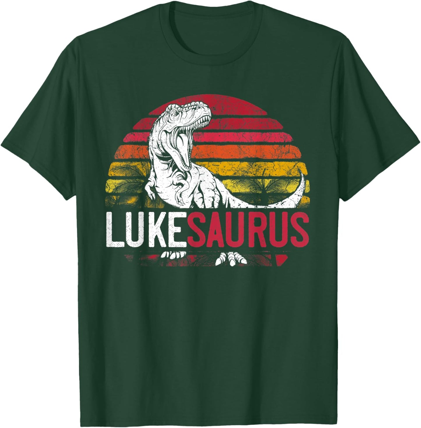 Luke Saurus Funny Personalized Dinosaur T Rex Name Gift Boys T-Shirt - T-Shirt | Forest