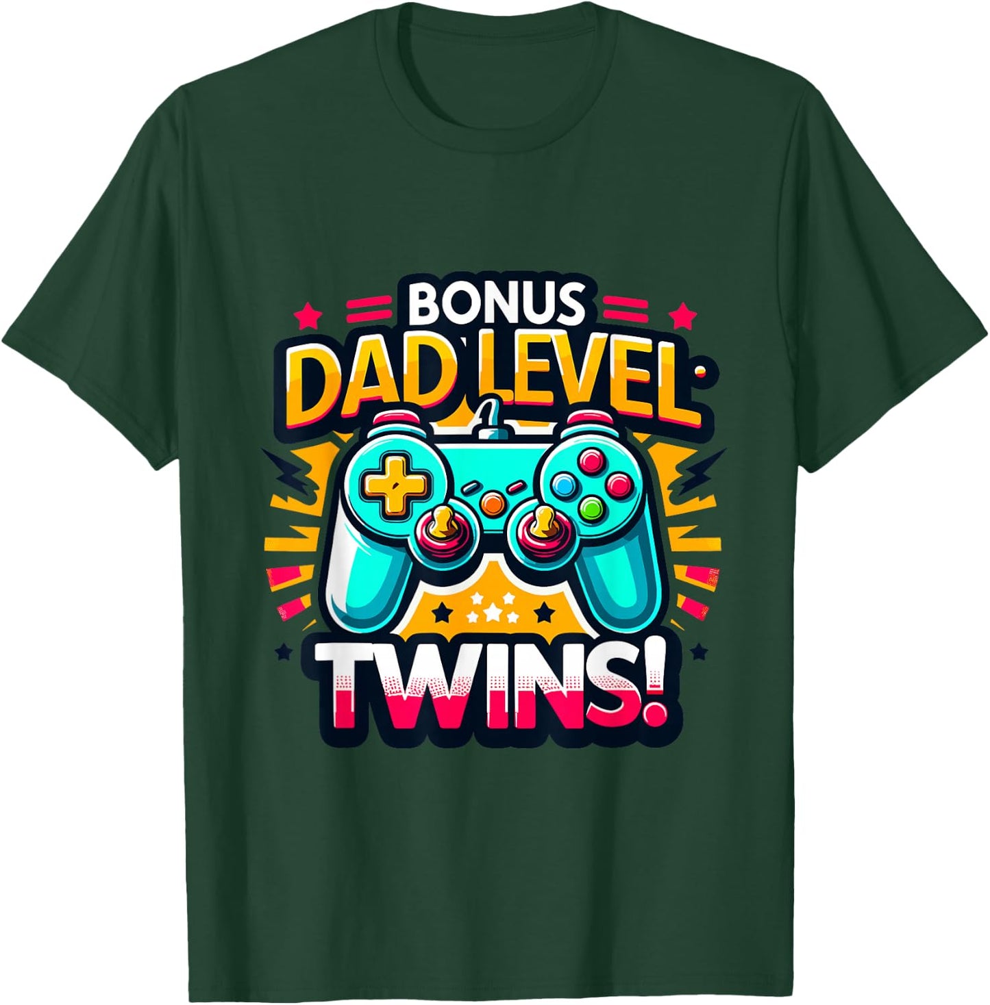 Dad Level: Twins! - Funny and Playful Typography Twin Dad T-Shirt - T-Shirt | Forest