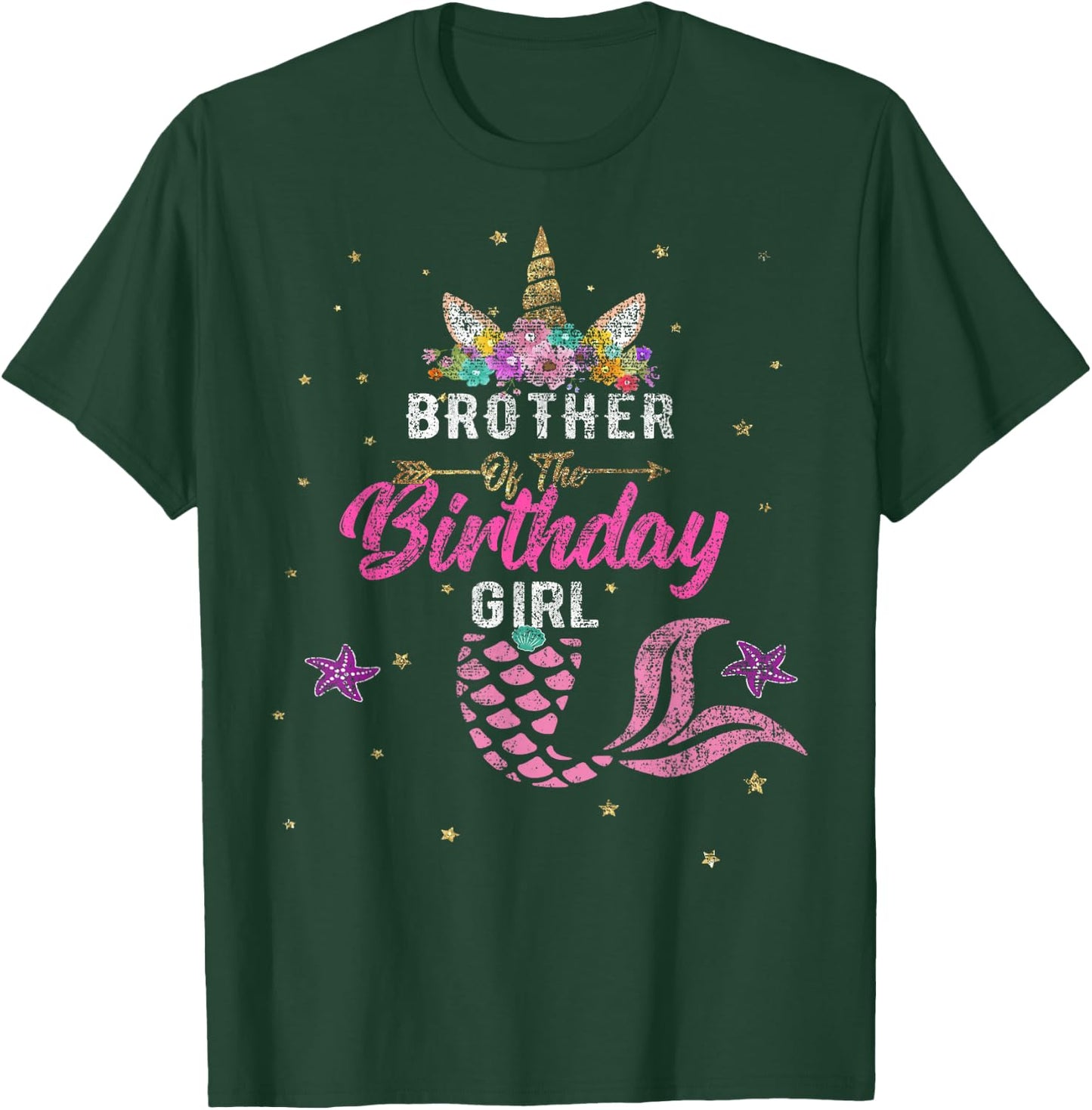 Brother of Birthday Girl Unicorn Shirt Mermaid Gift T-Shirt - T-Shirt | Forest