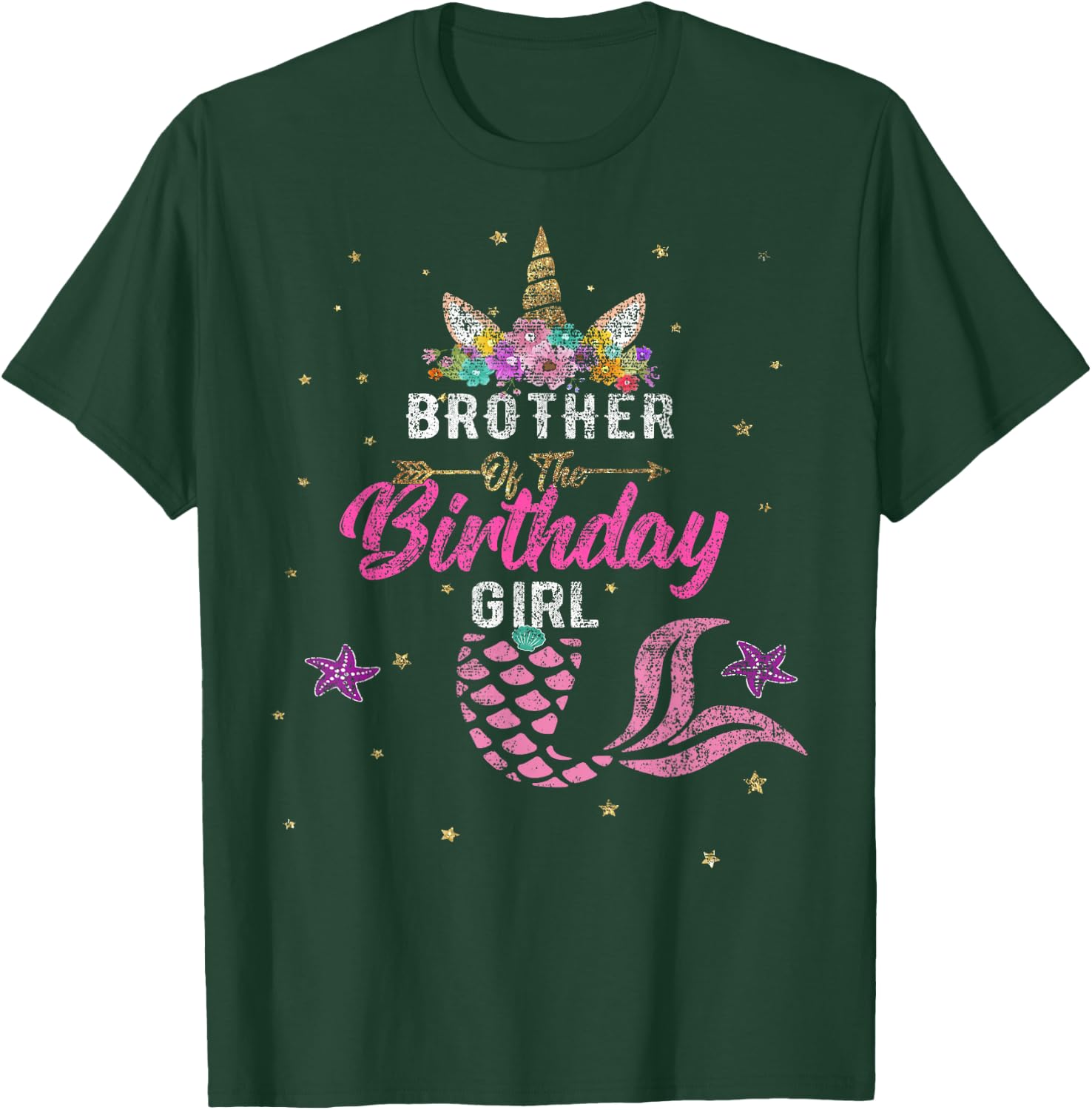 Brother of Birthday Girl Unicorn Shirt Mermaid Gift T-Shirt - T-Shirt | Forest