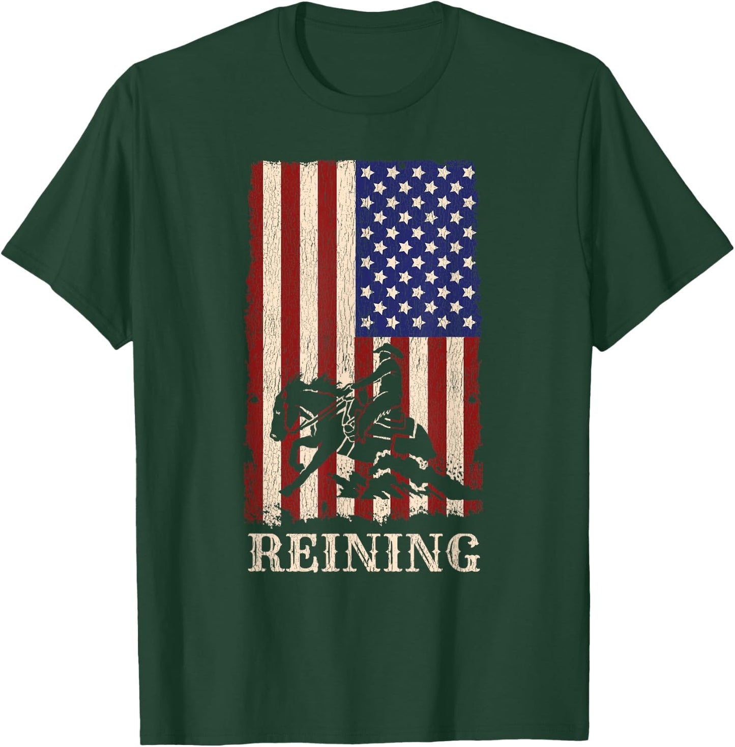 Reining Horse July 4th Flag Funny Equestrian Gift Men Women T-Shirt - T-Shirt | Forest