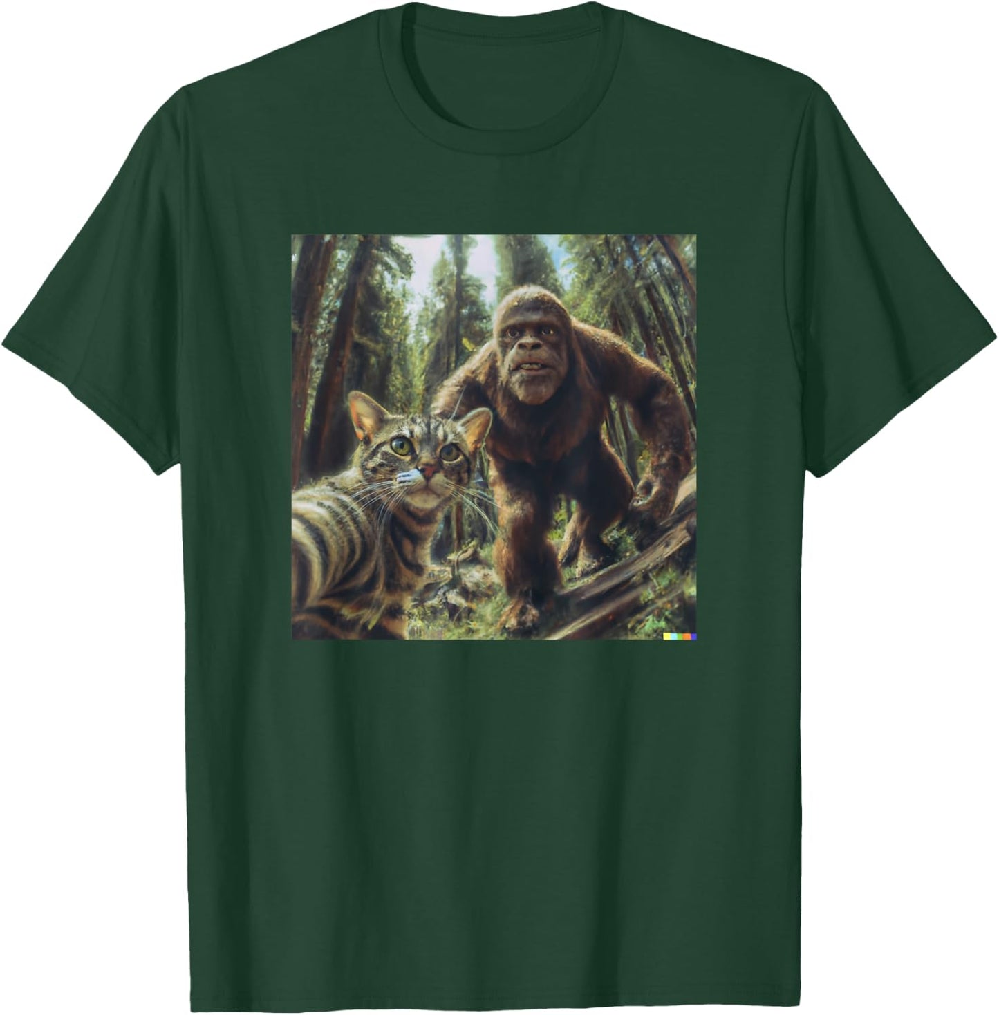 Cat Bigfoot Sasquatch Selfie Photo Funny Retro Classic Humor Men Women Girls Kids T-Shirt - T-Shirt | Forest