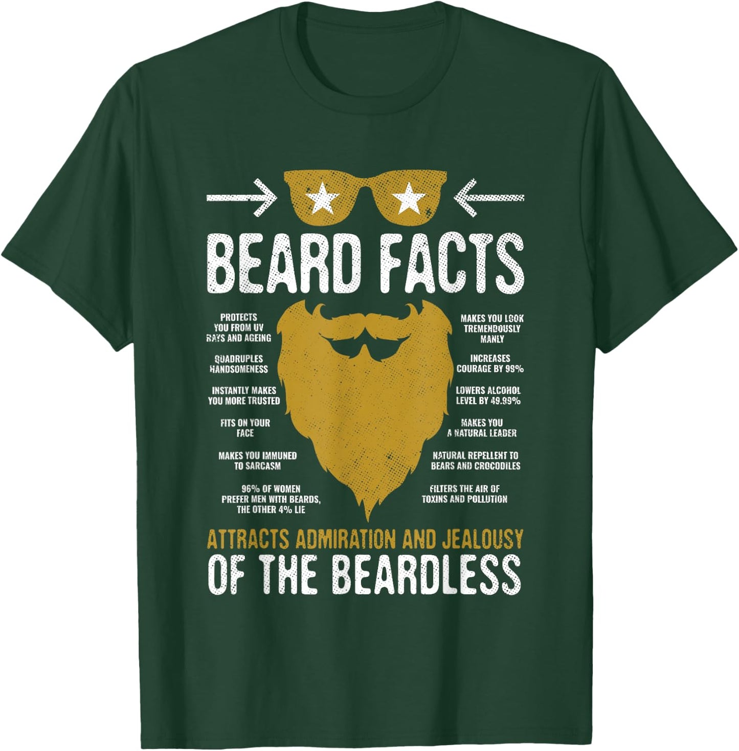 Bearded Man Vintage Style Funny Beard Facts Gift T-Shirt - T-Shirt | Forest