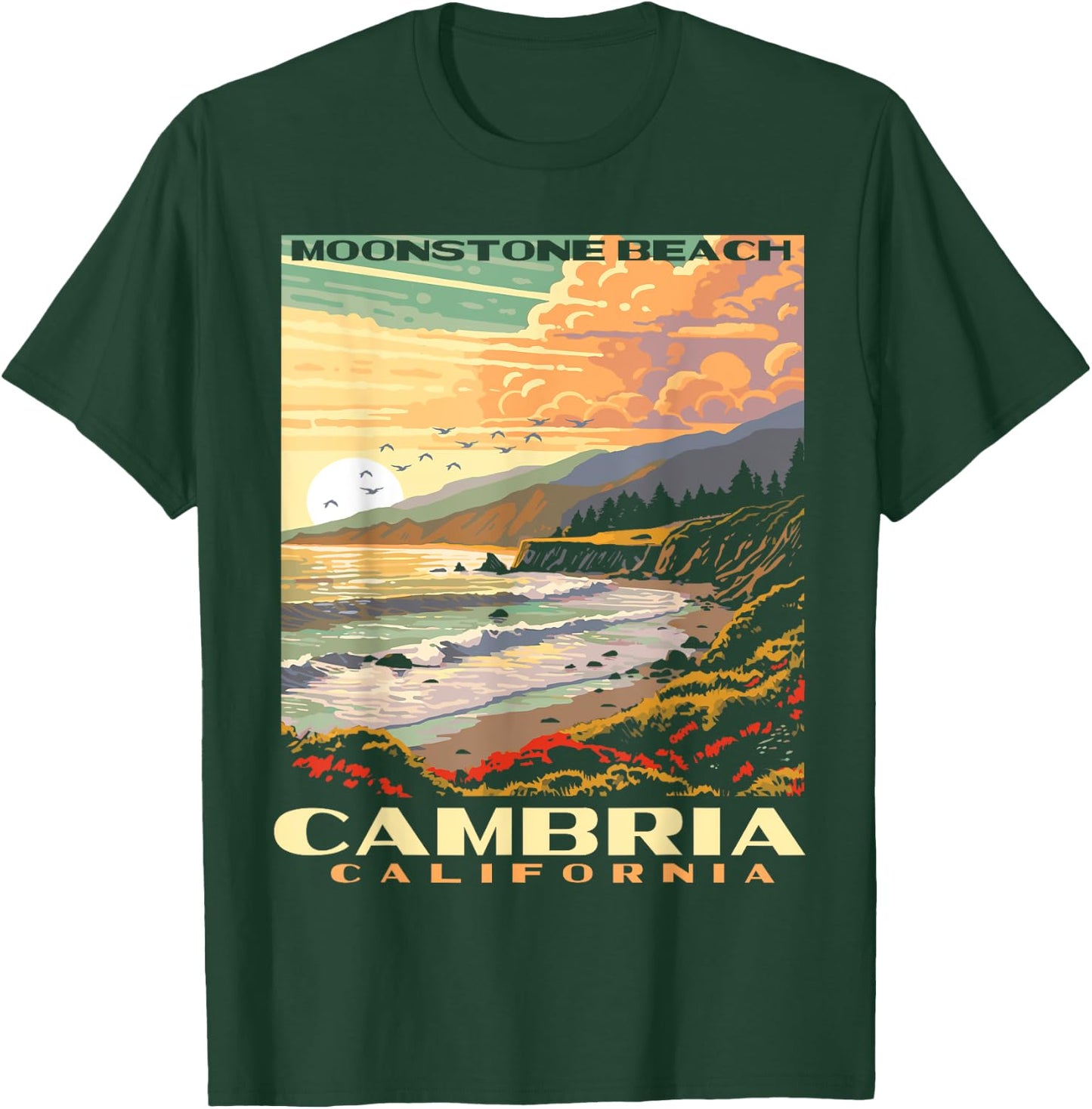 Cambria California Central Coast Moonstone Beach Vintage WPA Women Kids T-Shirt - T-Shirt | Forest