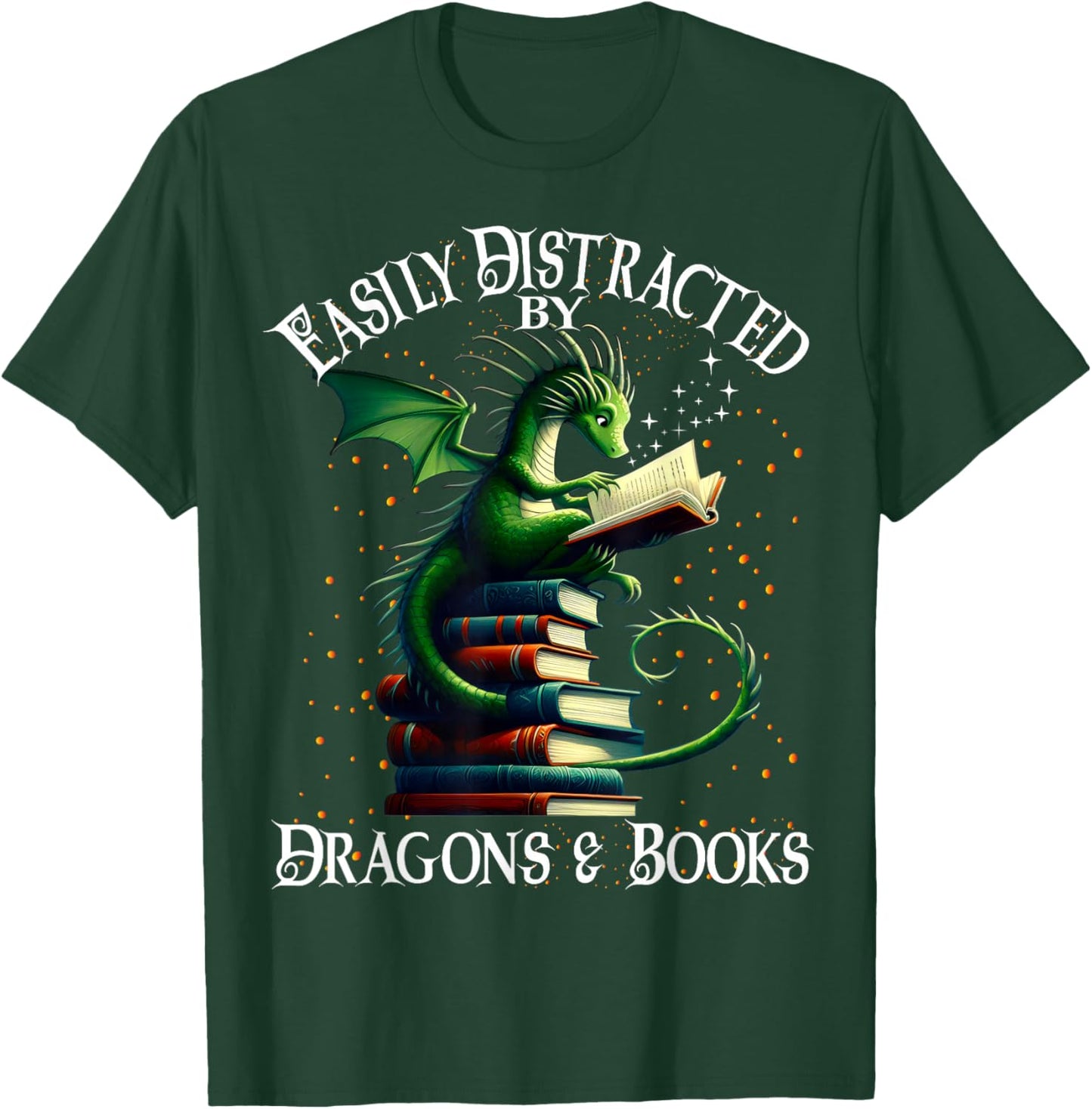 Easily Distracted by Dragons and Books T-Shirt - T-Shirt | Forest