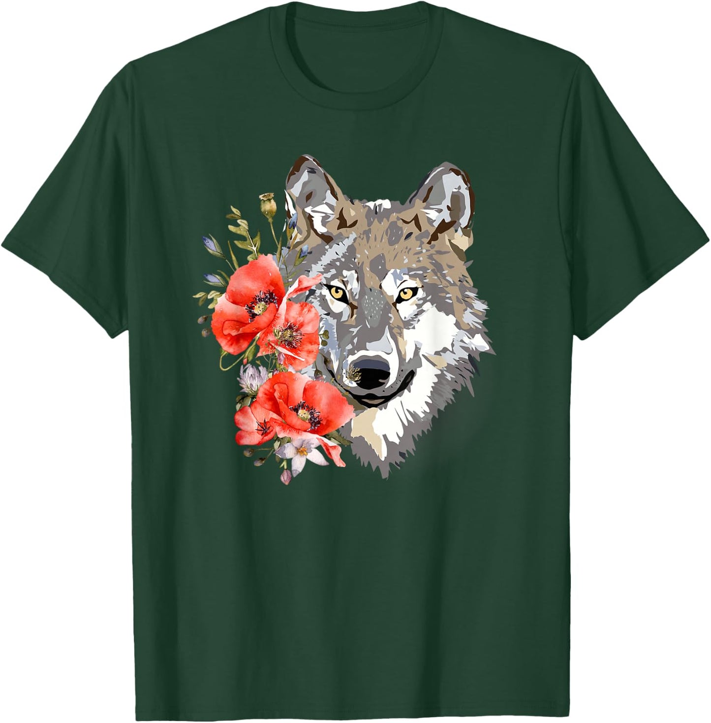Wolf Cute Floral Graphic Wolves Women Girls T-Shirt - T-Shirt | Forest