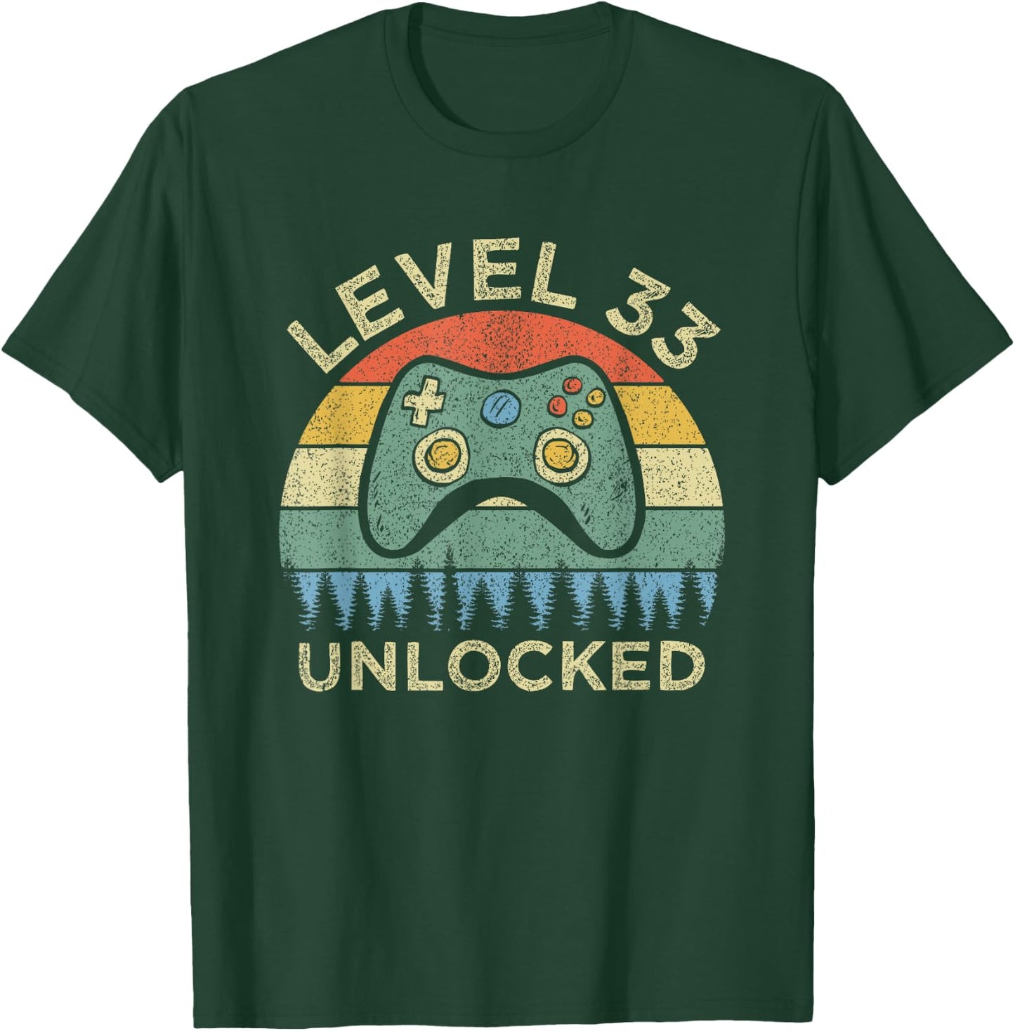 Level 33 Unlocked Video Gamer Retro 33rd Birthday Gift T-Shirt - T-Shirt | Forest