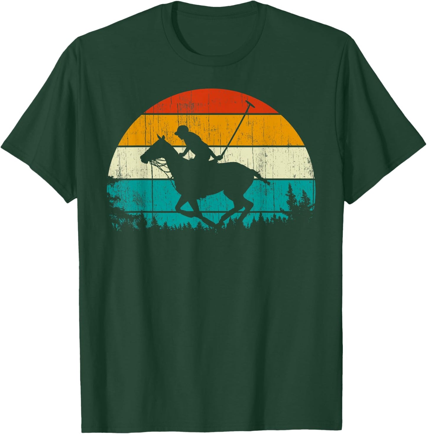 Horse Polo Player Vintage Retro 80s Style Horse Riding T-Shirt - T-Shirt | Forest