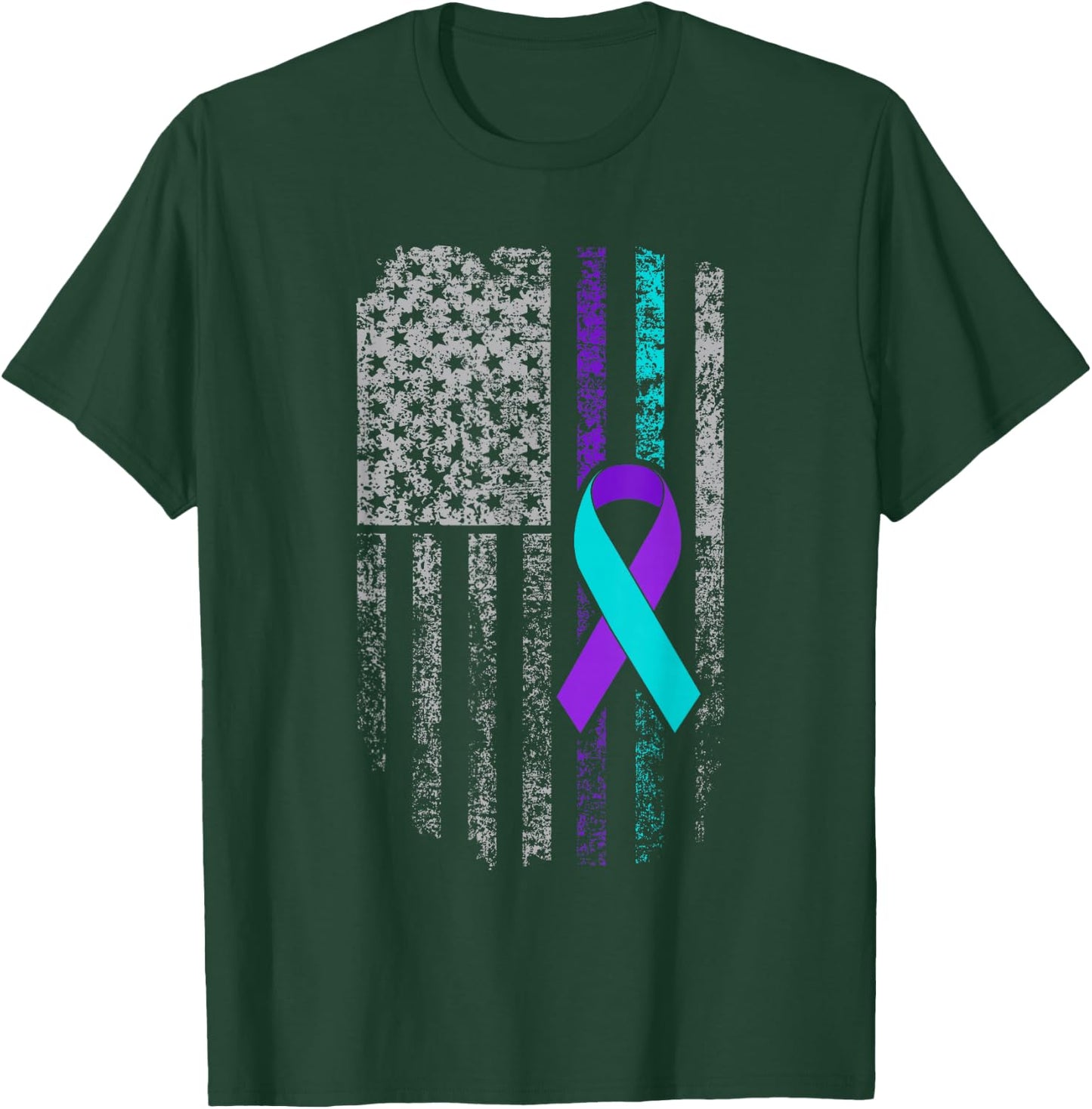 Suicide Prevention Awareness American Flag Ribbon Support T-Shirt - T-Shirt | Forest