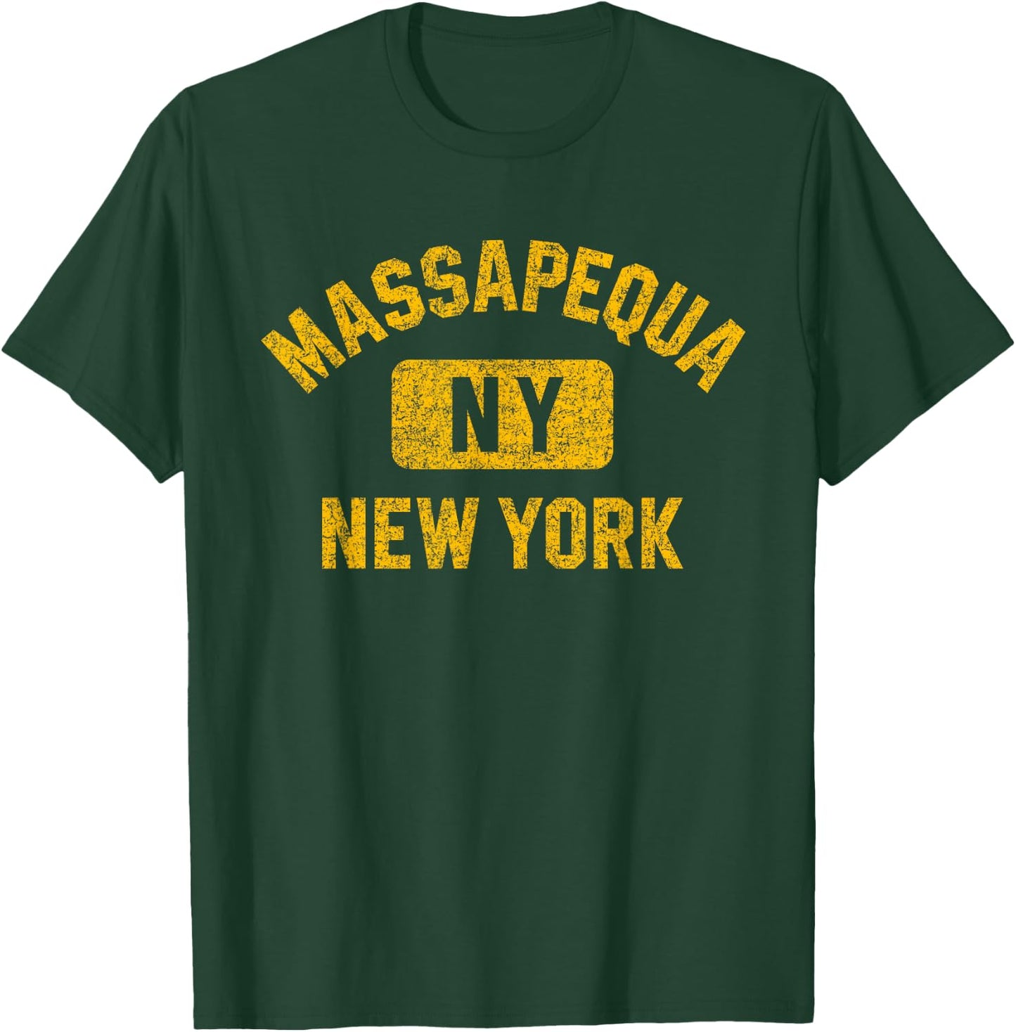Massapequa NY New York Gym Style Distressed Amber Print T-Shirt - T-Shirt | Forest