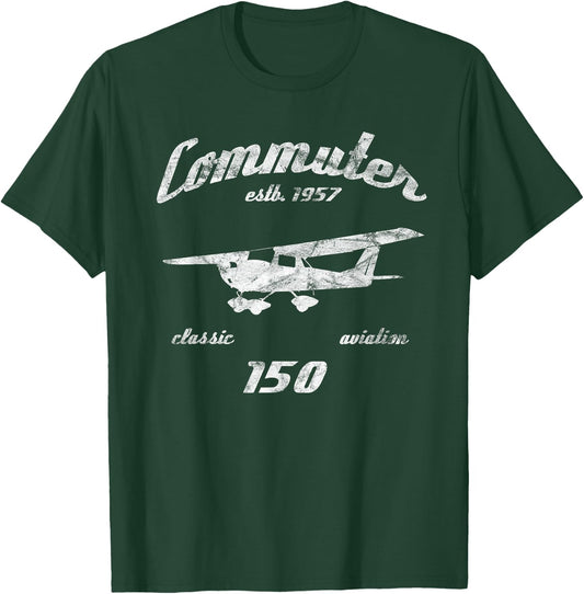 C150 Commuter Airplane C-150 Classic Aviation Vintage Pilot T-Shirt - T-Shirt | Forest
