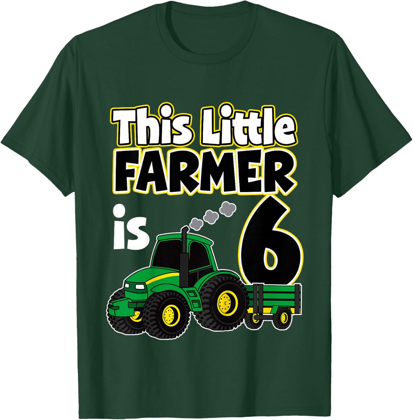 6th Birthday This Little Farmer Tractor 6 Year Old T-Shirt - T-Shirt | Forest