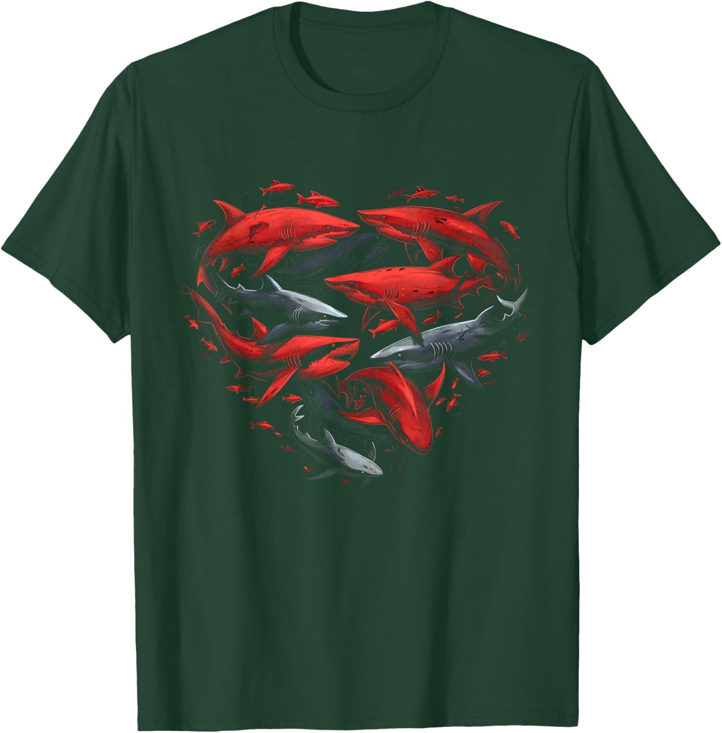 Vintage Shark Silhouette Hammerhead Shark Tiger Shark Heart T-Shirt - T-Shirt | Forest